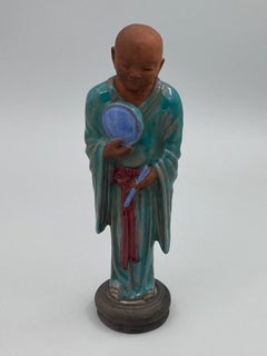 Figura in terracotta smaltata cinese, soggetto tamburino