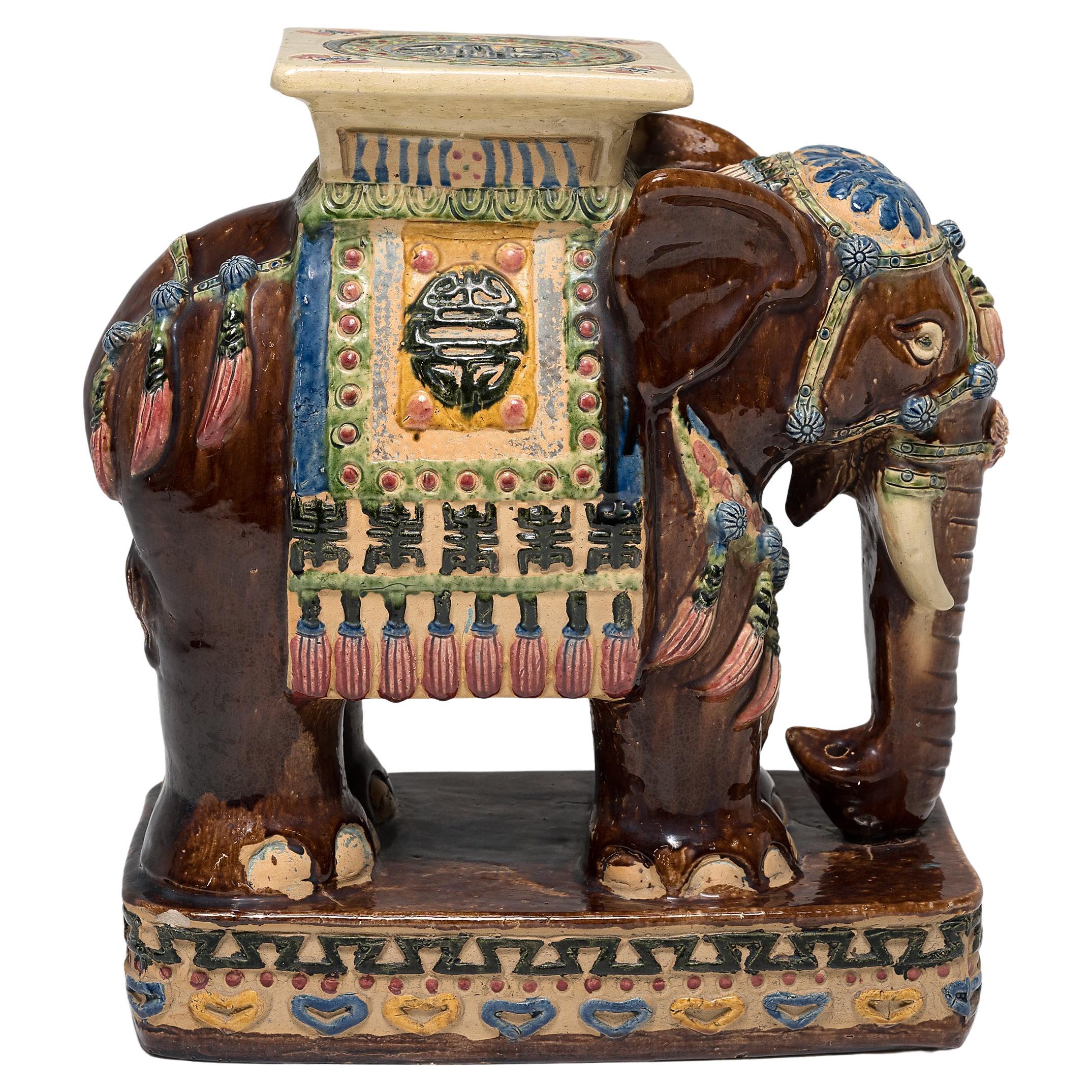 Chinese Glazed Elephant Garden Seat For Sale