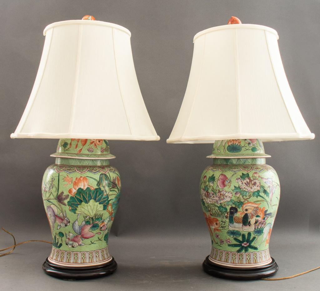 Chinese Export Chinese Glazed Porcelain Table Lamps, Pair