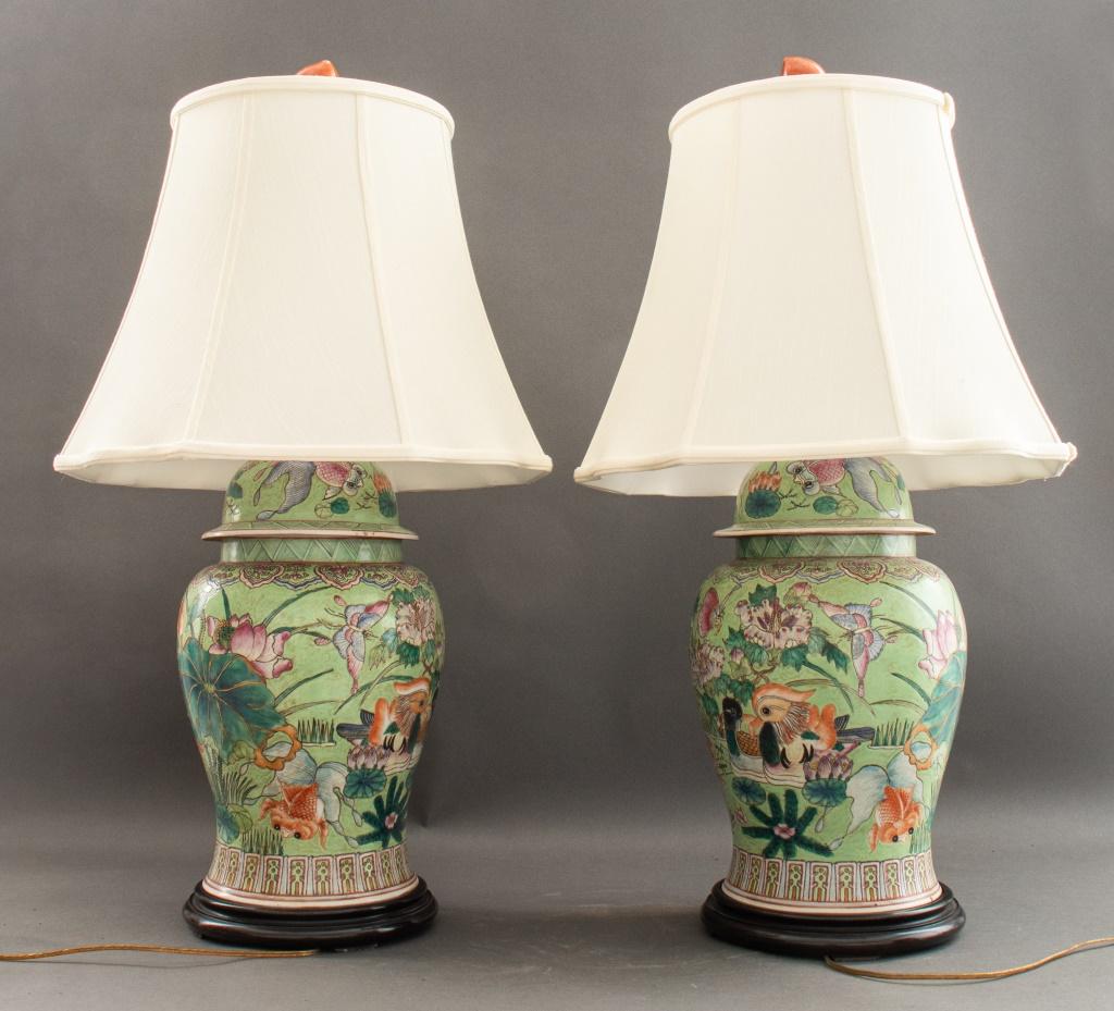 Chinese Glazed Porcelain Table Lamps, Pair In Good Condition In New York, NY