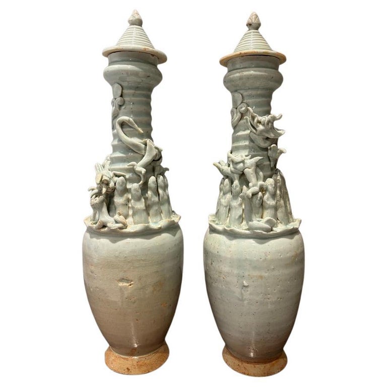 Chinese Glazed Porcelain Urns, Song Dynasty 12th Century Chinese Glazed Porcelain Urns, Song Dynasty 12th Century