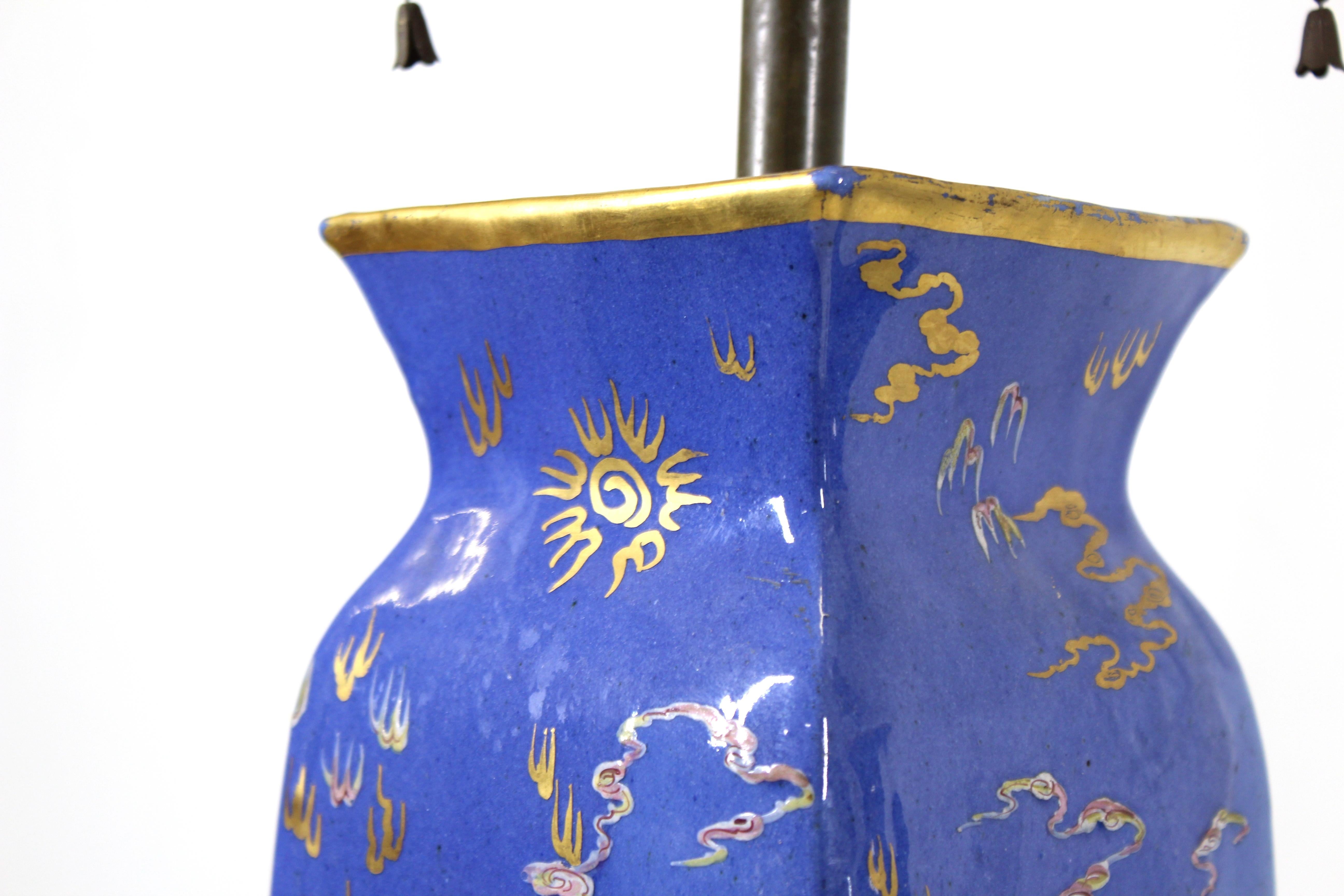 Chinese Glazed Porcelain Vase Table Lamps with Golden Dragons 6