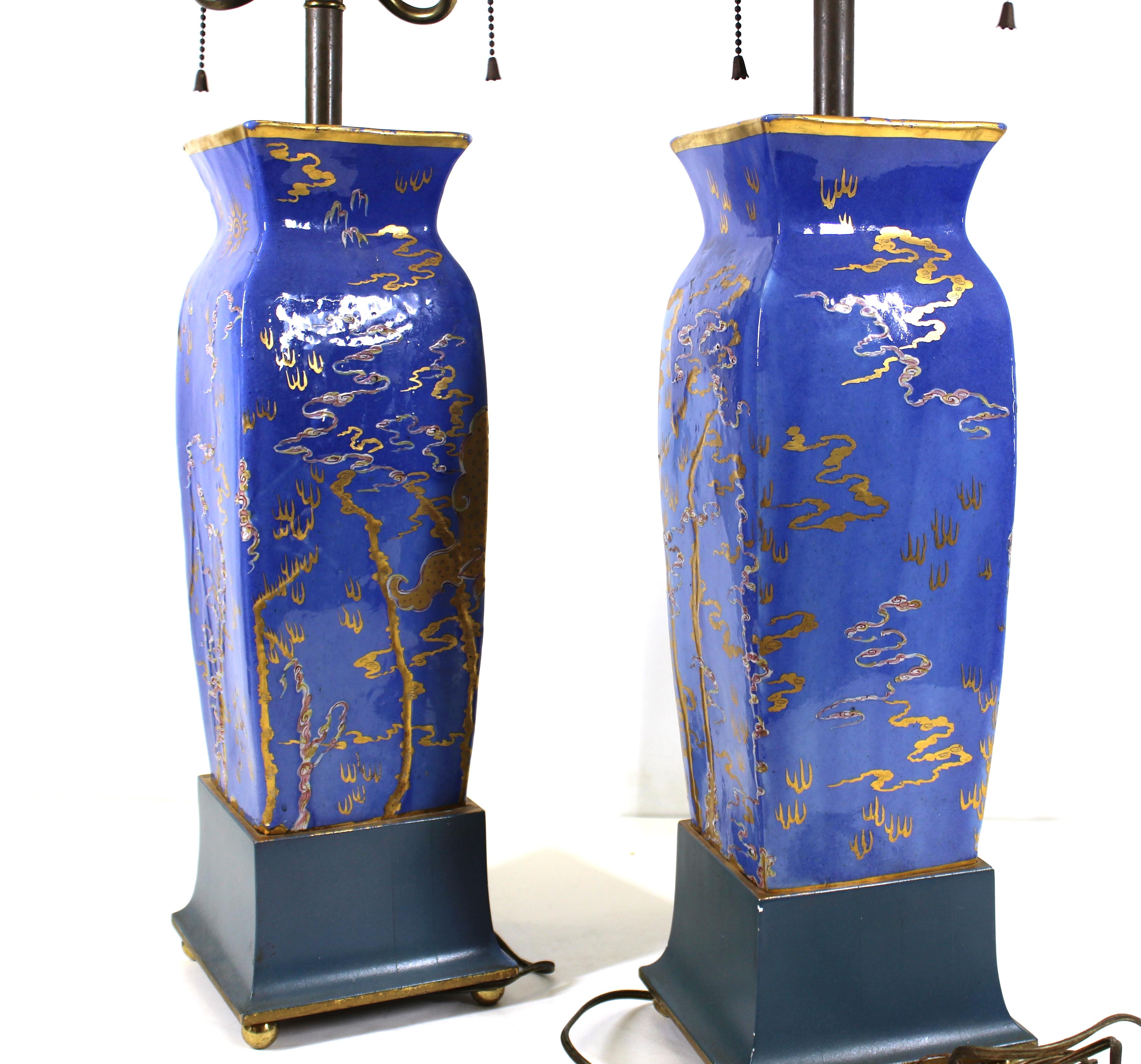 Chinese Glazed Porcelain Vase Table Lamps with Golden Dragons 1