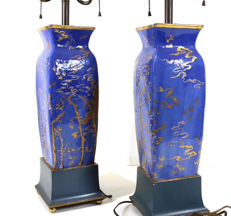 Chinese Glazed Porcelain Vase Table Lamps with Golden Dragons at 1stDibs