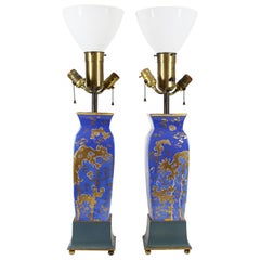 Chinese Glazed Porcelain Vase Table Lamps with Golden Dragons