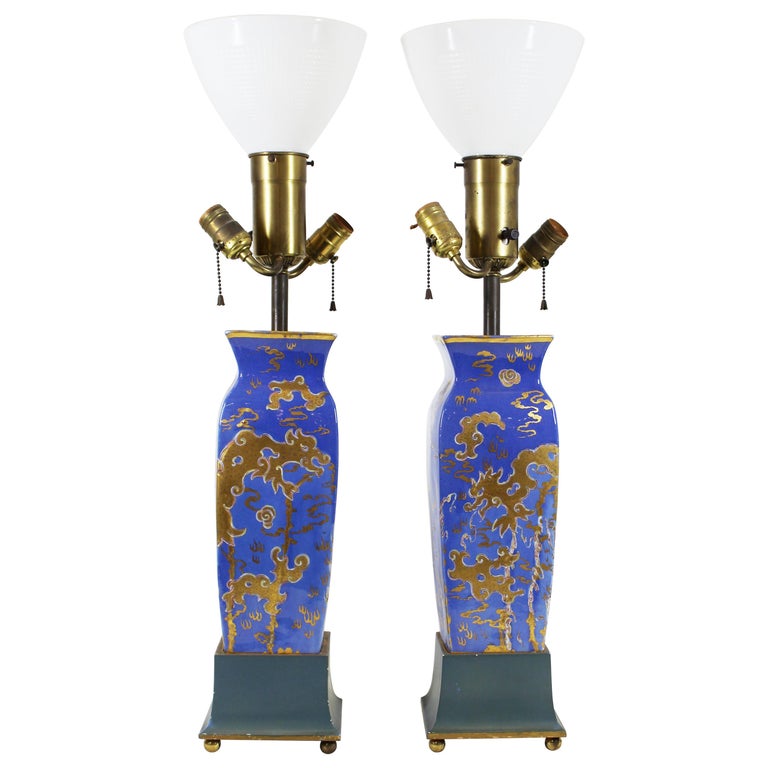Chinese Glazed Porcelain Vase Table Lamps with Golden Dragons at 1stDibs