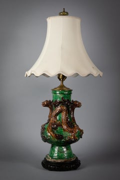 Chinese Glazed Pottery Vase Mounted as Lamp, circa 1880