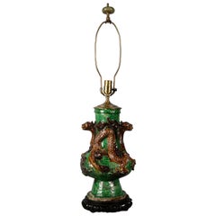 Chinesische glasierte Keramikvase als Lampe montiert, um 1880