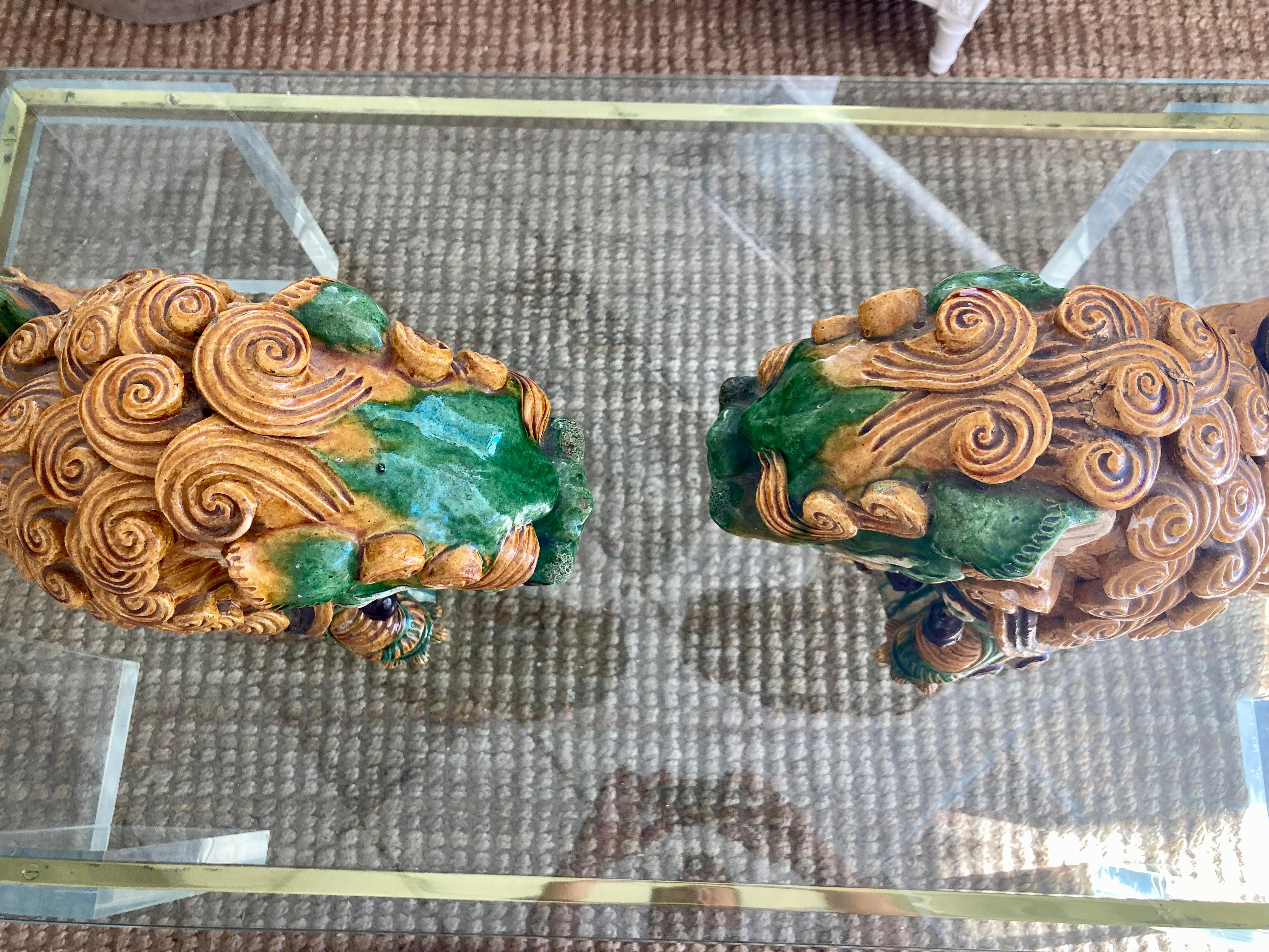 Chinese Glazed Terra Cotta Foo Dog Roof Tiles, a Pair For Sale 6