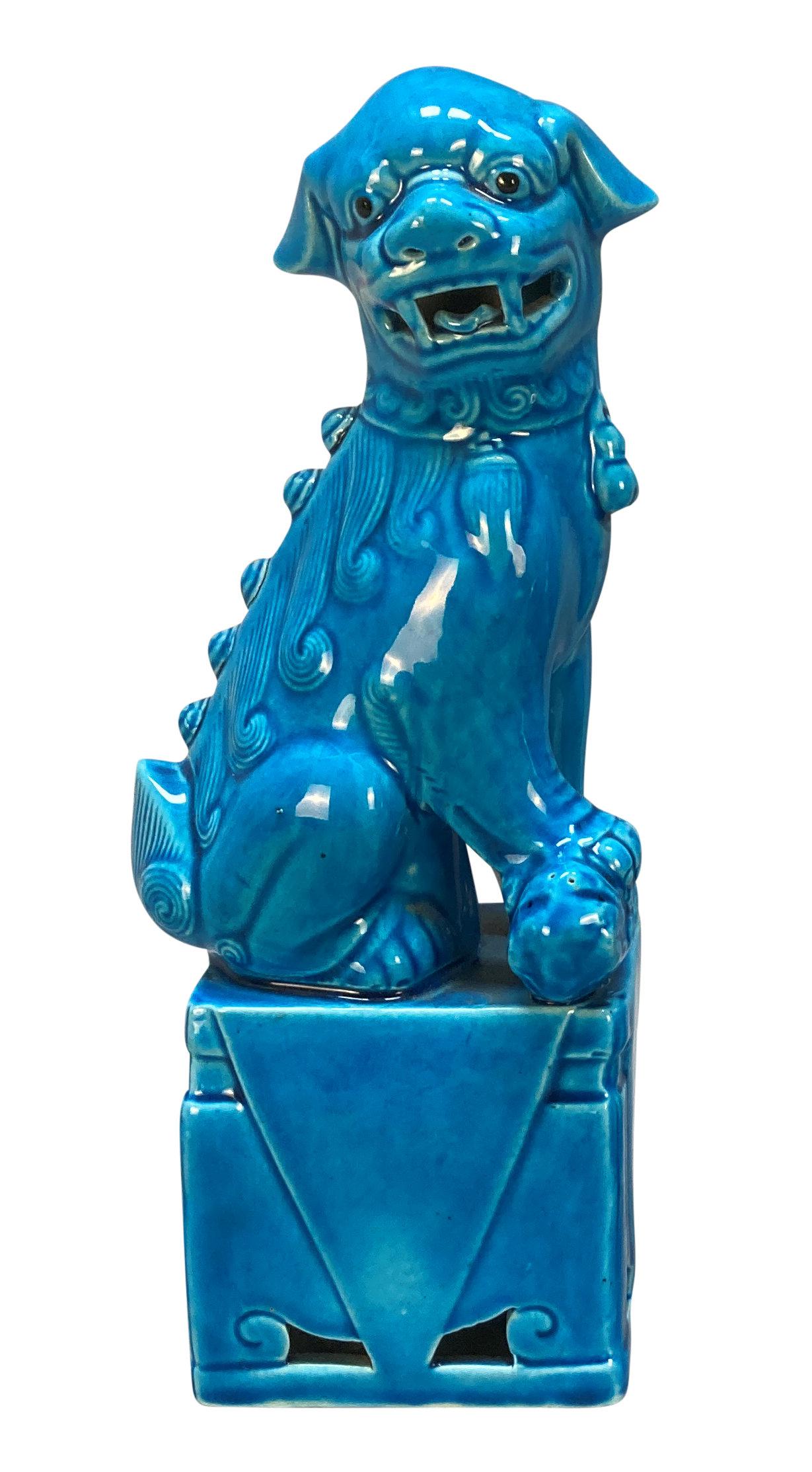 Chien de foo et vase chinois en turquoise émaillée Bon état - En vente à Kent, Dover