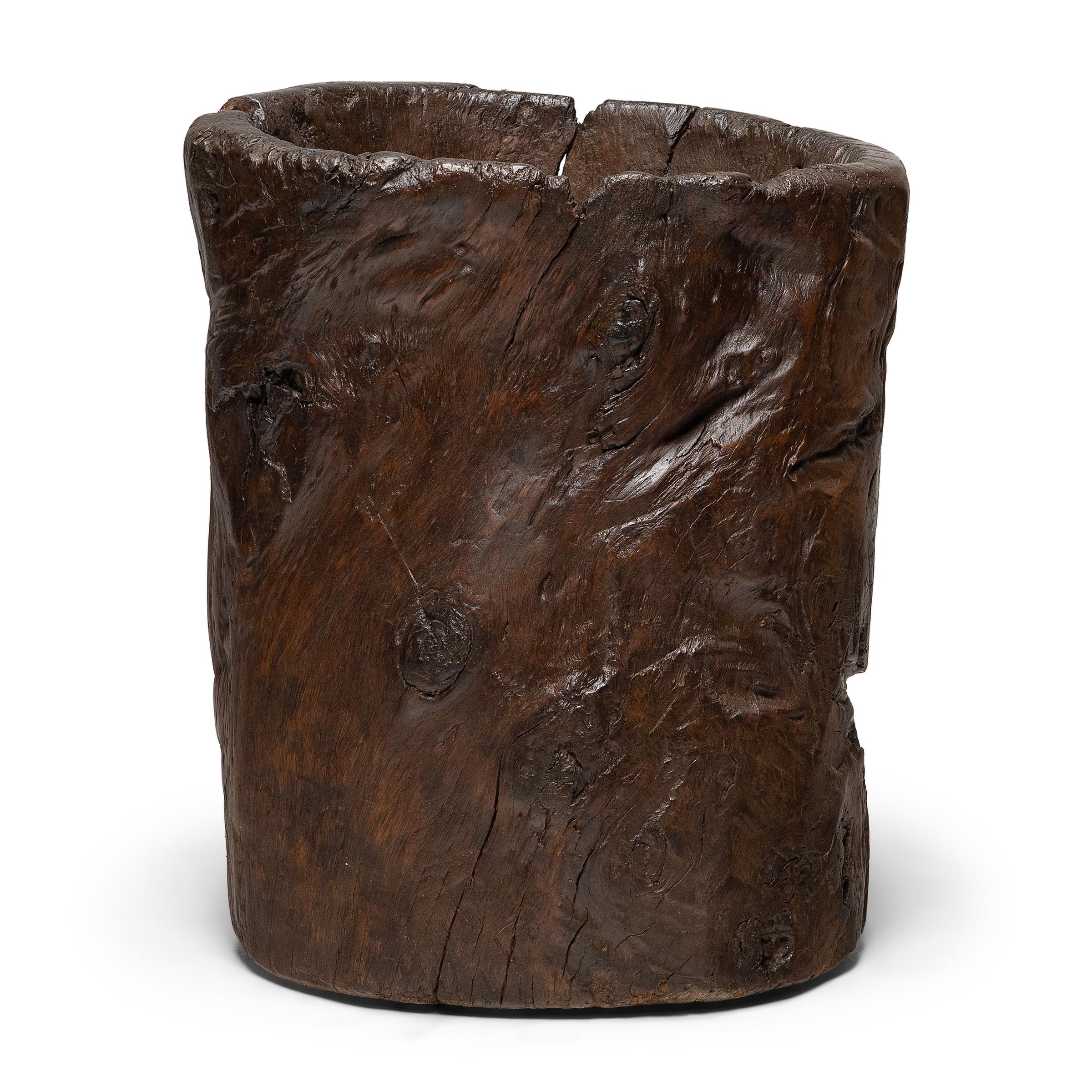 Primitive Chinese Gnarled Trunk Mortar, c. 1850