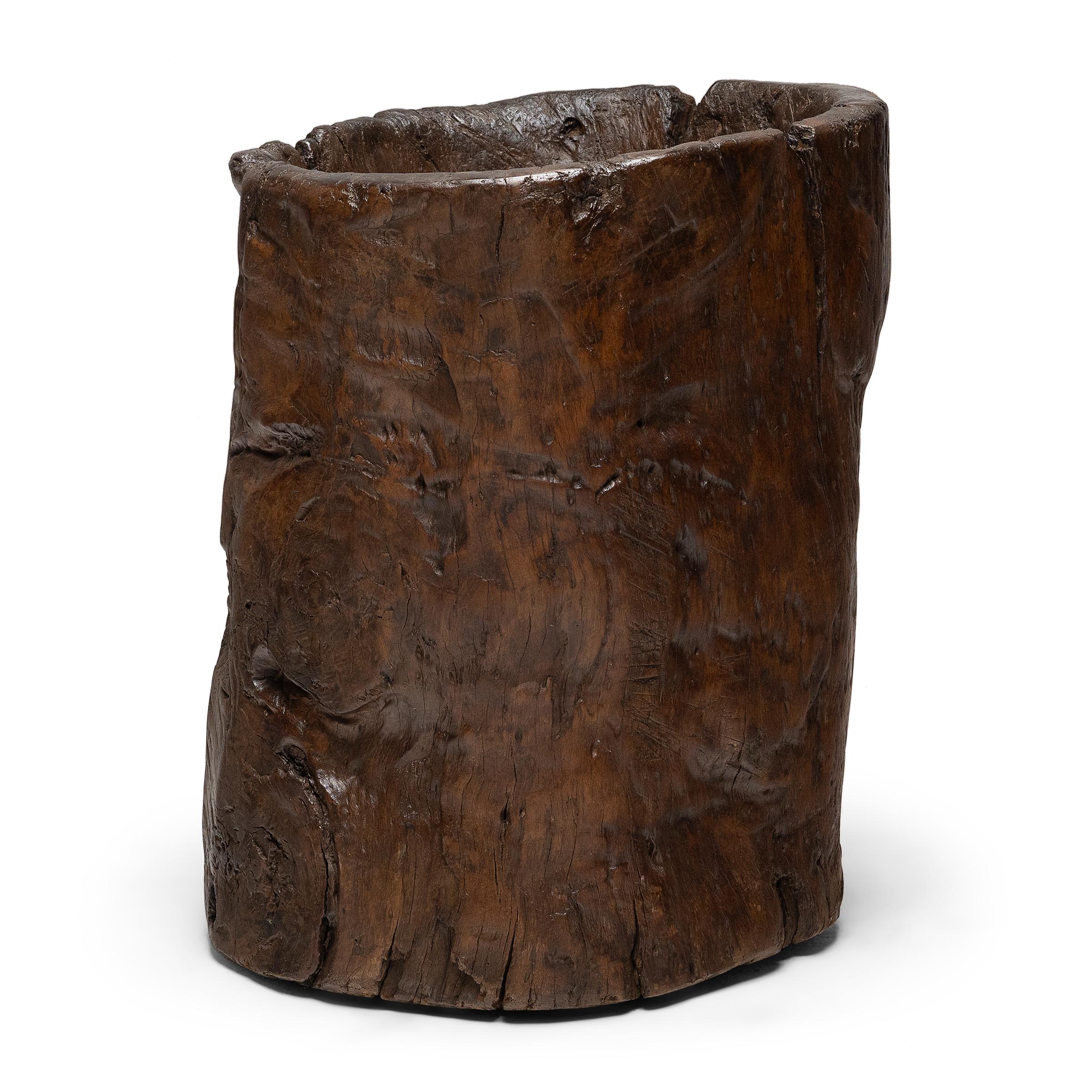 Hand-Carved Chinese Gnarled Trunk Mortar, c. 1850