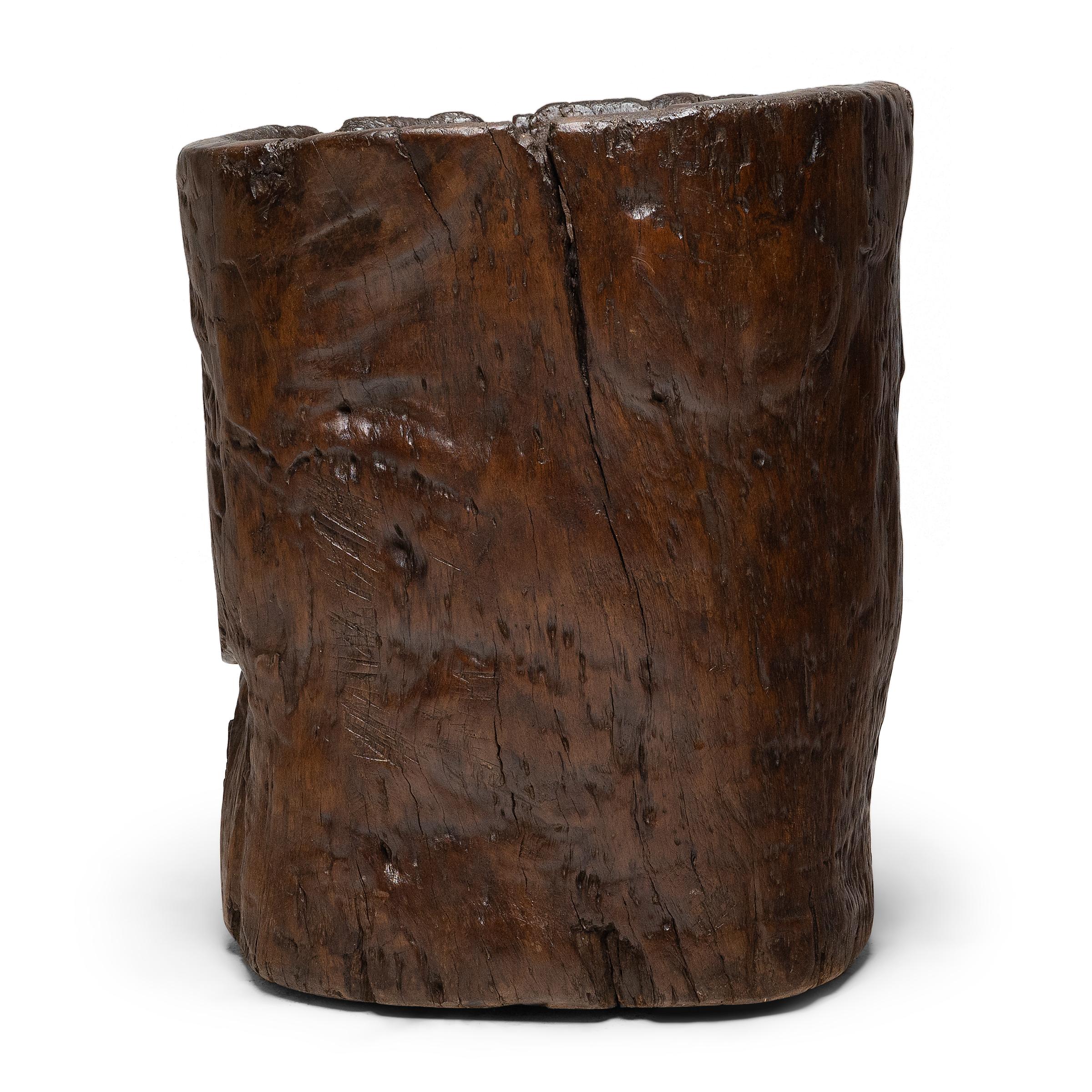 Chinese Gnarled Trunk Mortar, c. 1850 In Good Condition In Chicago, IL
