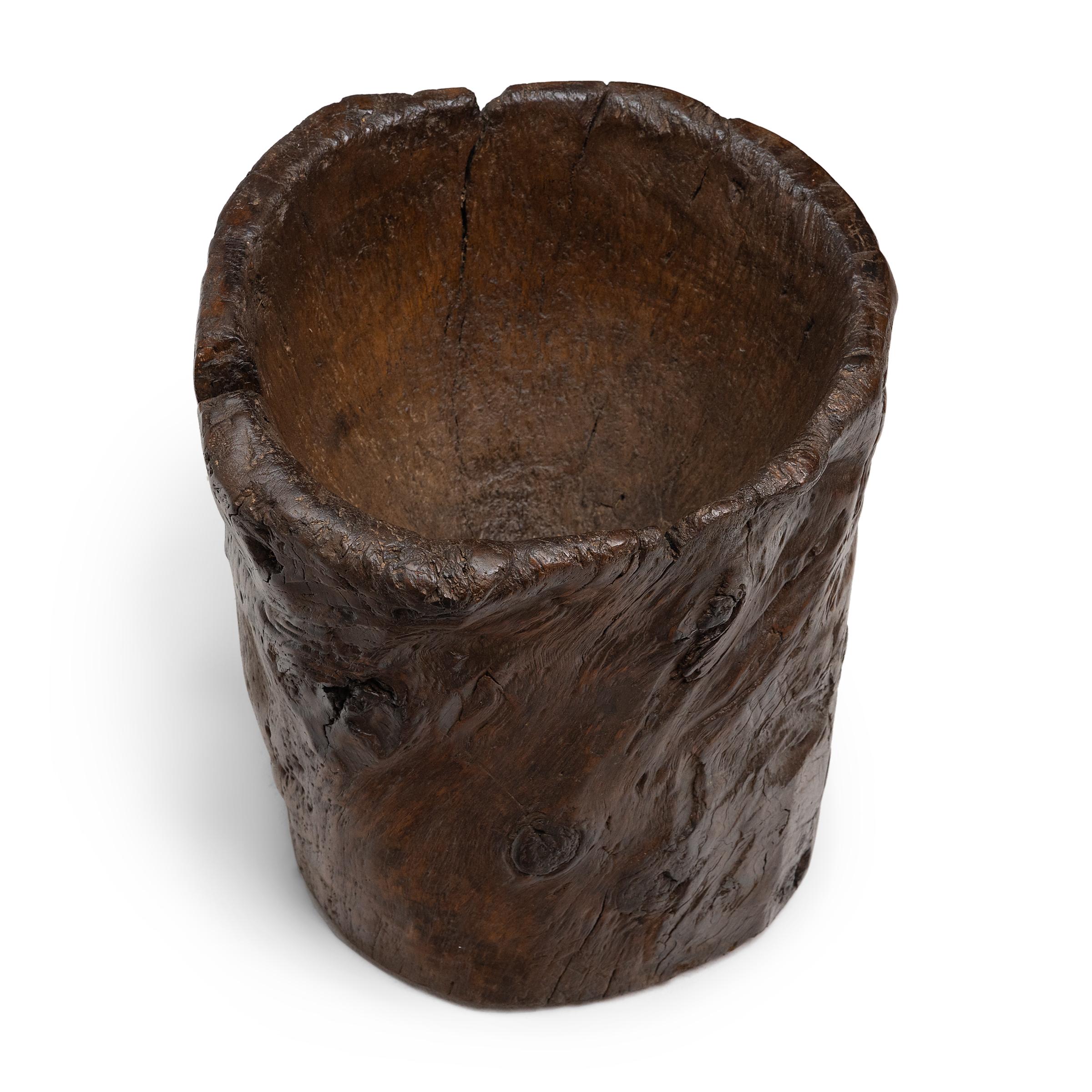 19th Century Chinese Gnarled Trunk Mortar, c. 1850