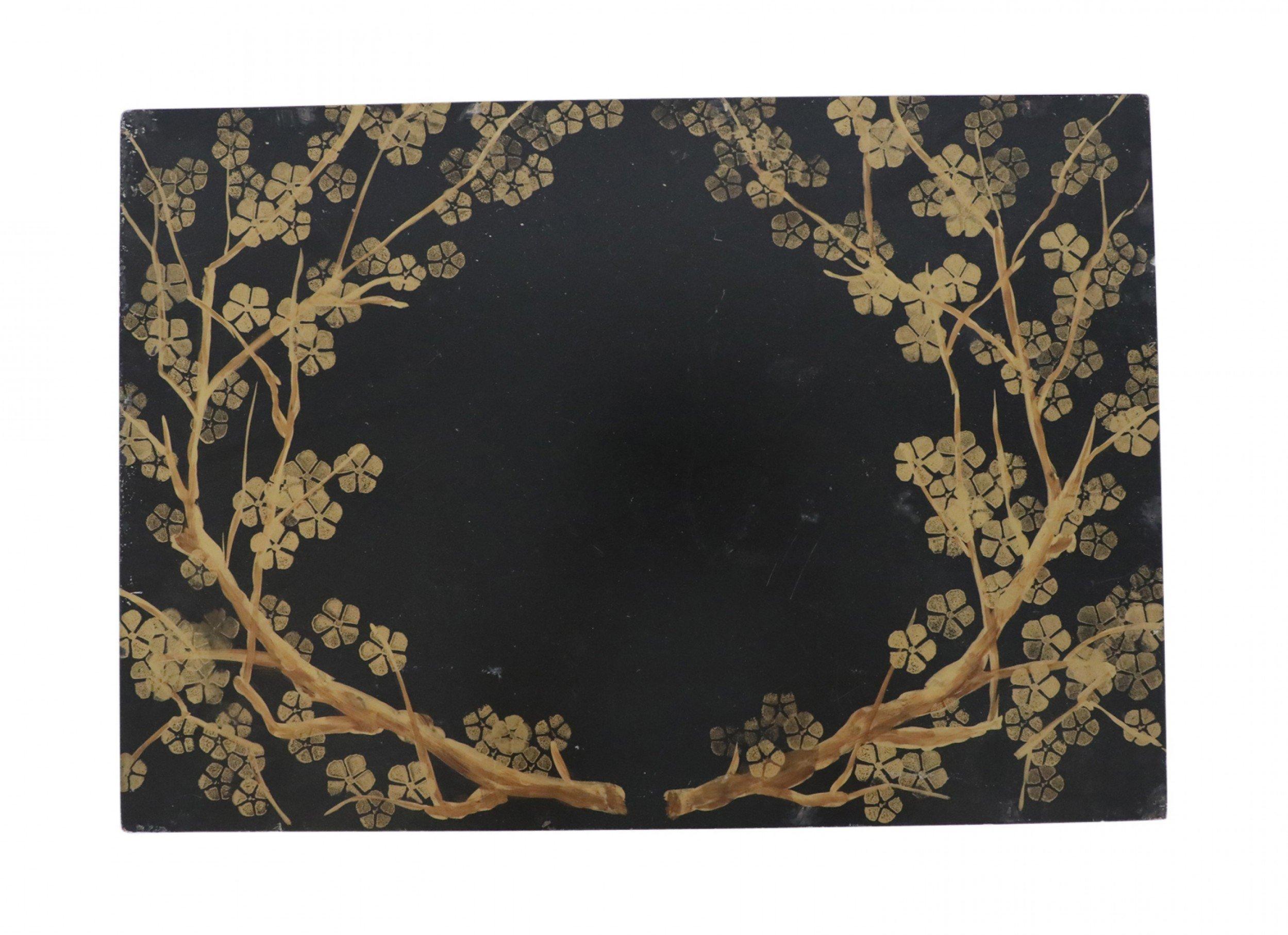 Chinesisches chinesisches Gold und Schwarz bemaltes Kirschblütenmotiv dekorative Schachtel im Angebot 4