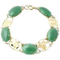 Bracelet chinois en or avec caractères en aventurine et quartz