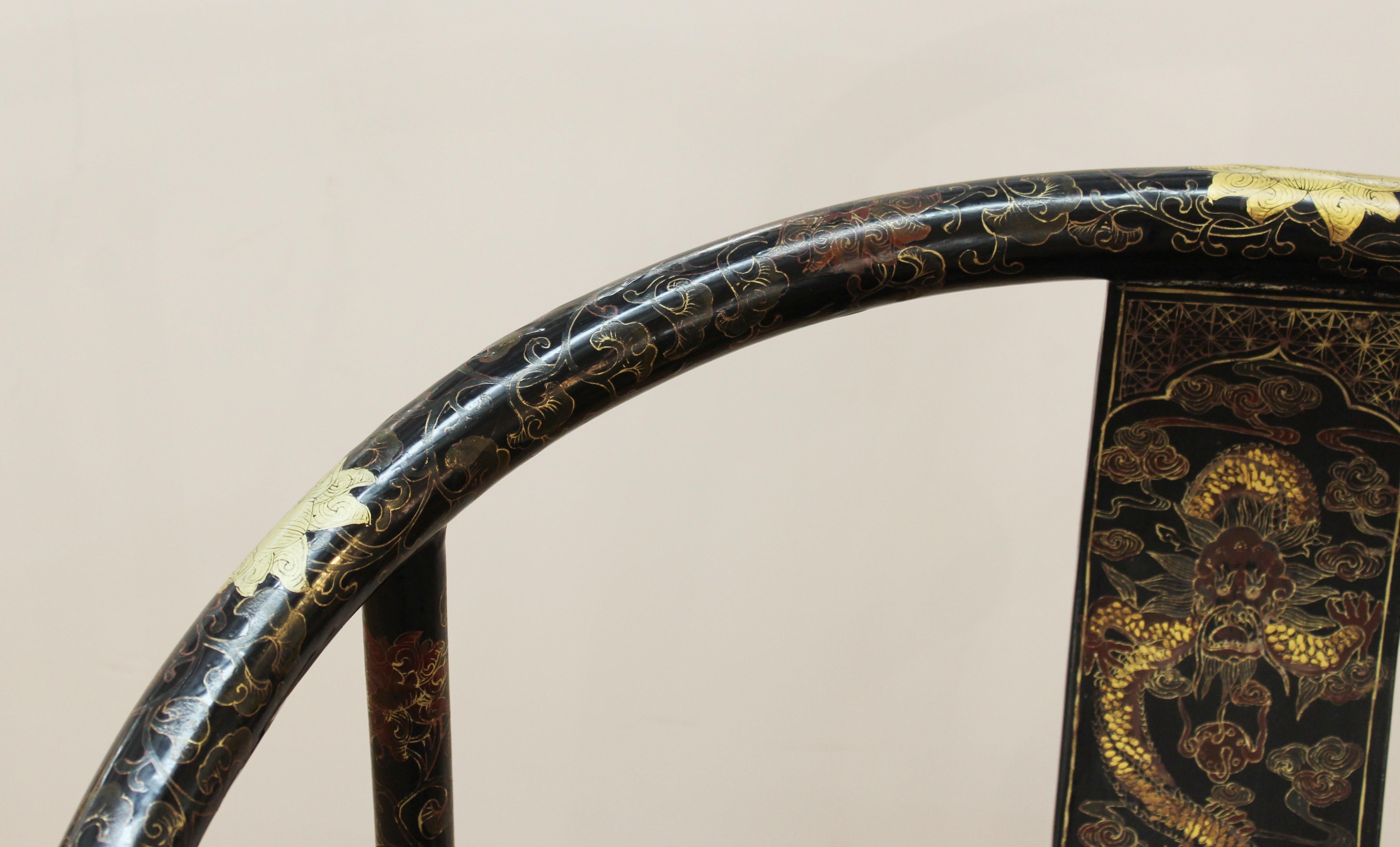 Chinese Gold Decorated Horseshoe Back Armchairs 1