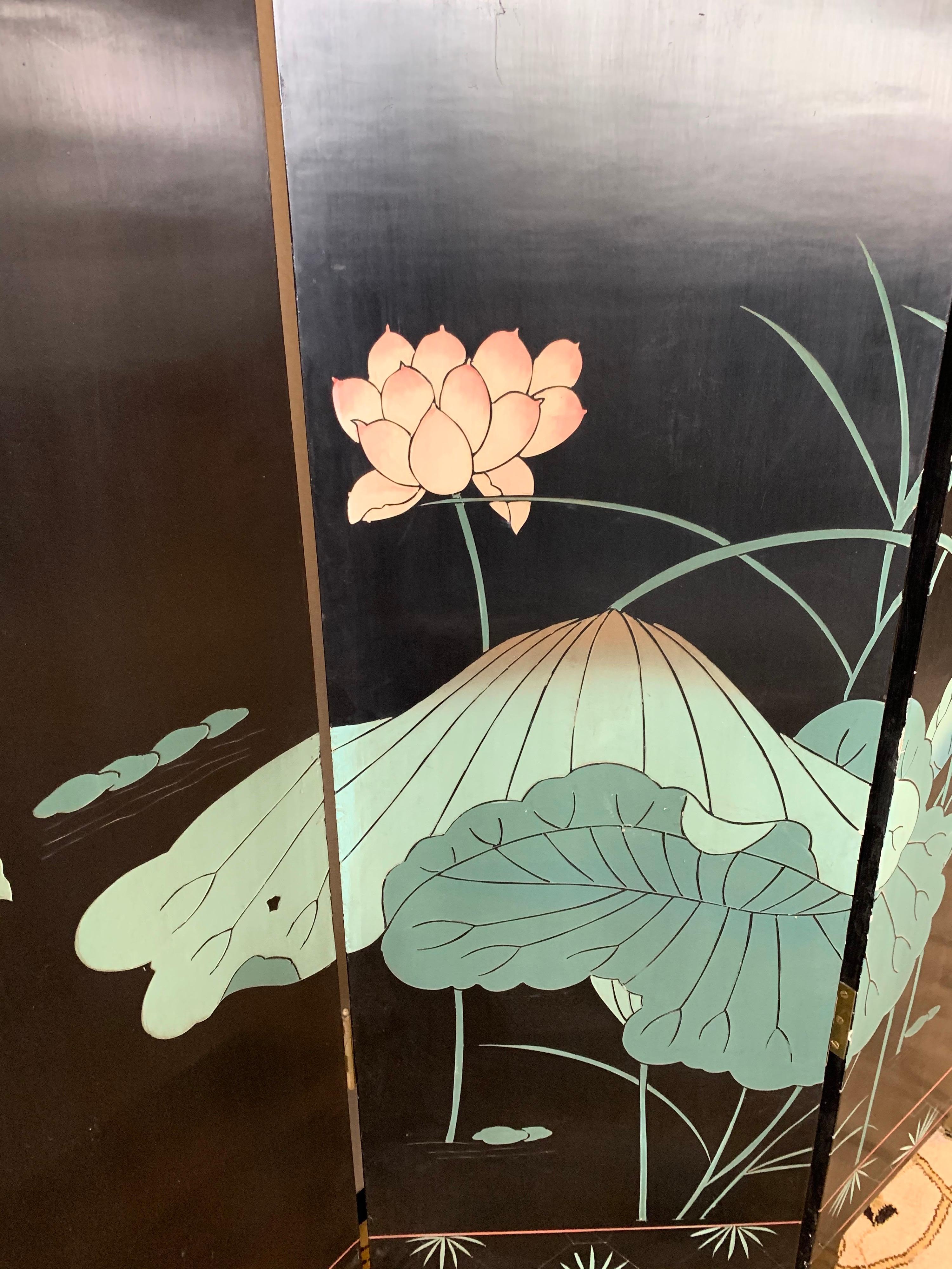 Chinese Gold Leaf Four Panel Room Divider Screen 3