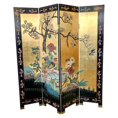 Chinese Gold Leaf Four Panel Room Divider Screen