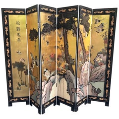 Chinese Gold Leaf Six Panel Coromandel Screen Room Divider