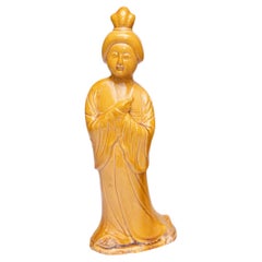 Chinese Goldenrod Yellow Guanyin Figure, Early 20th Century
