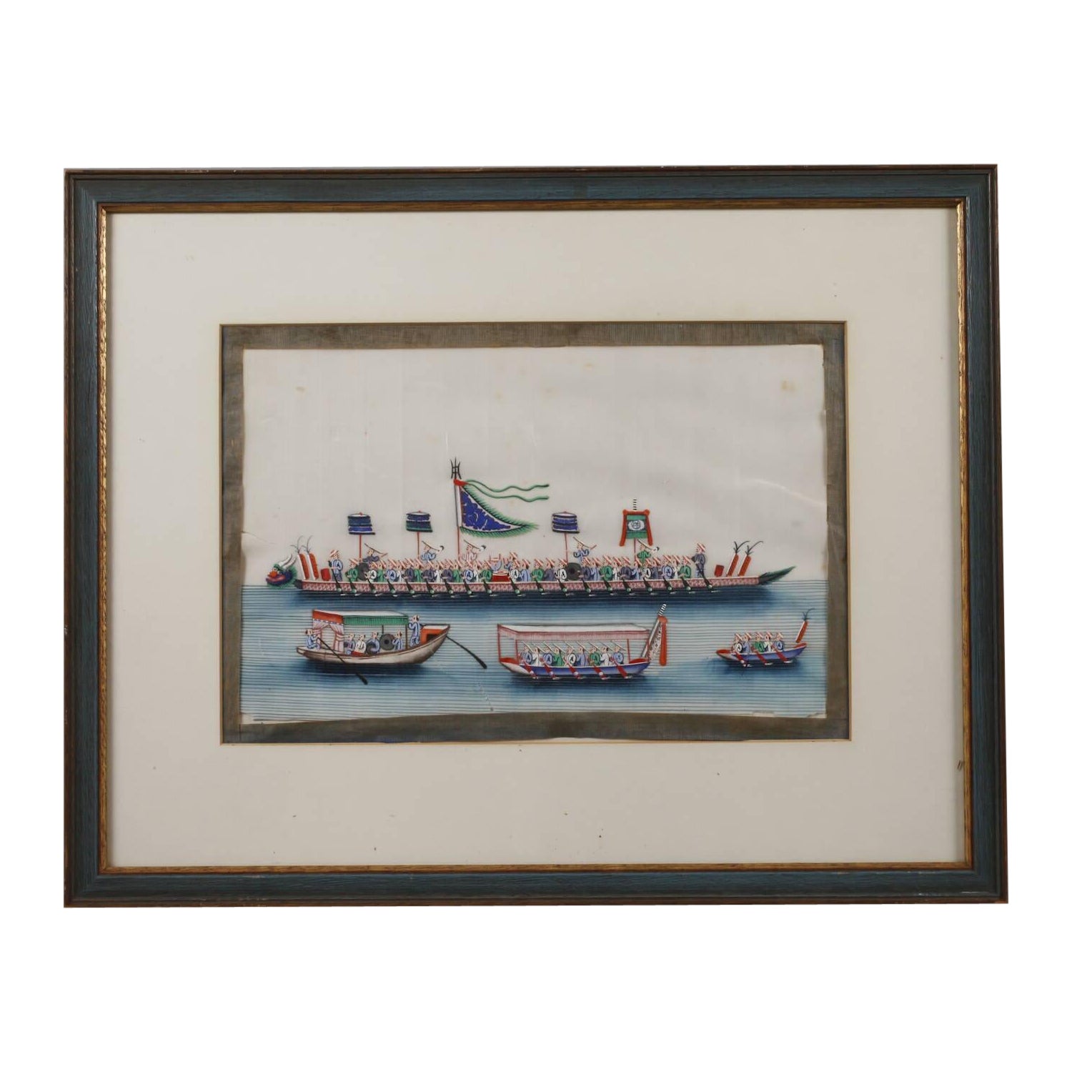 Chinesische Gouache auf Reispapier mit einem kaiserlichen Drachenboot, 19. Jahrhundert (gerahmt)