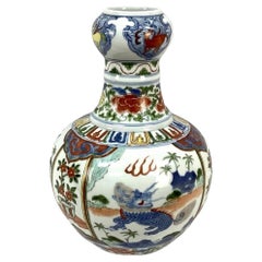 Chinesische Kürbisform Porzellan-D Drachenvase