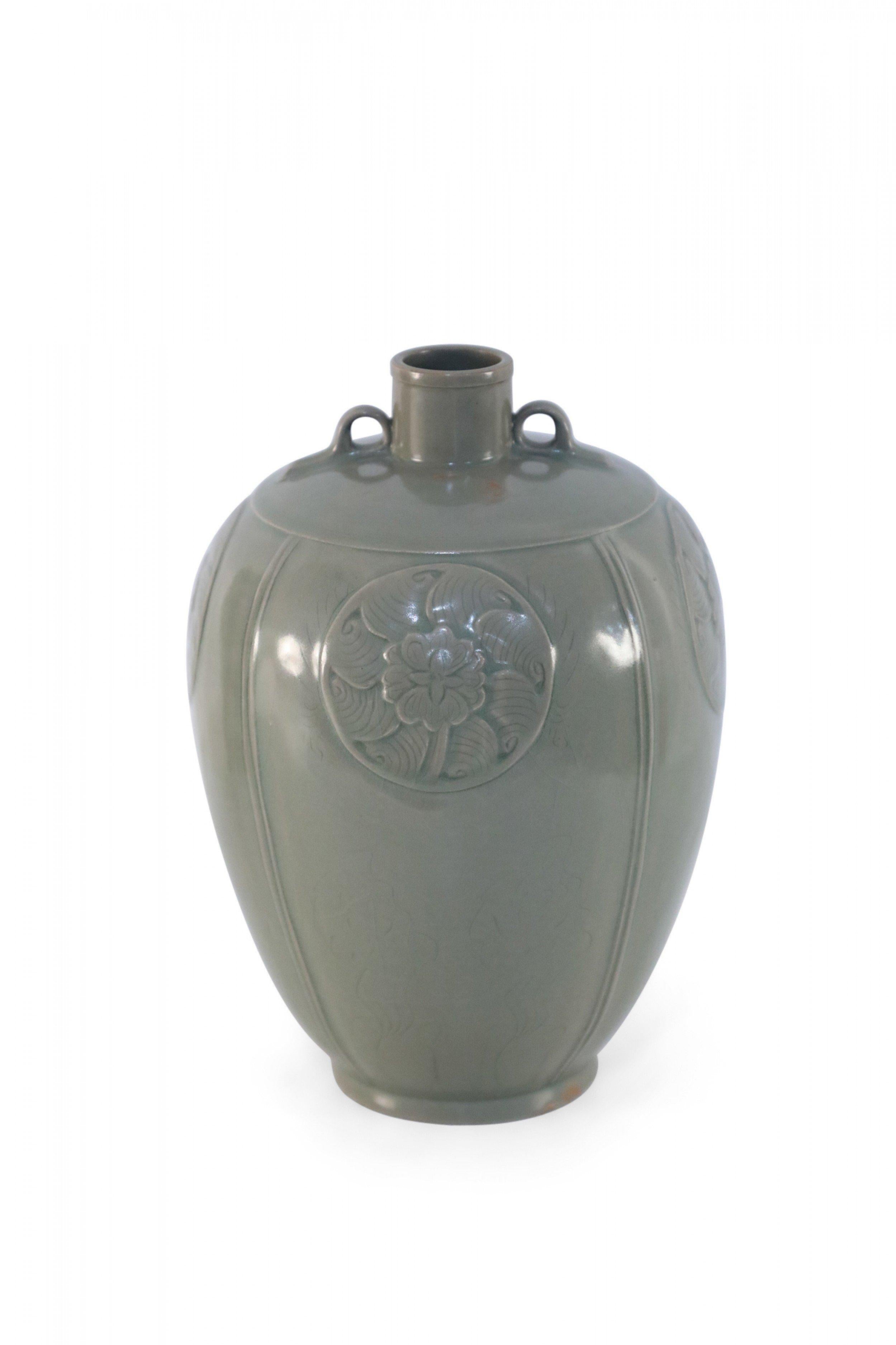 19th Century Chinese Gray Incised Meiping Porcelain Vase