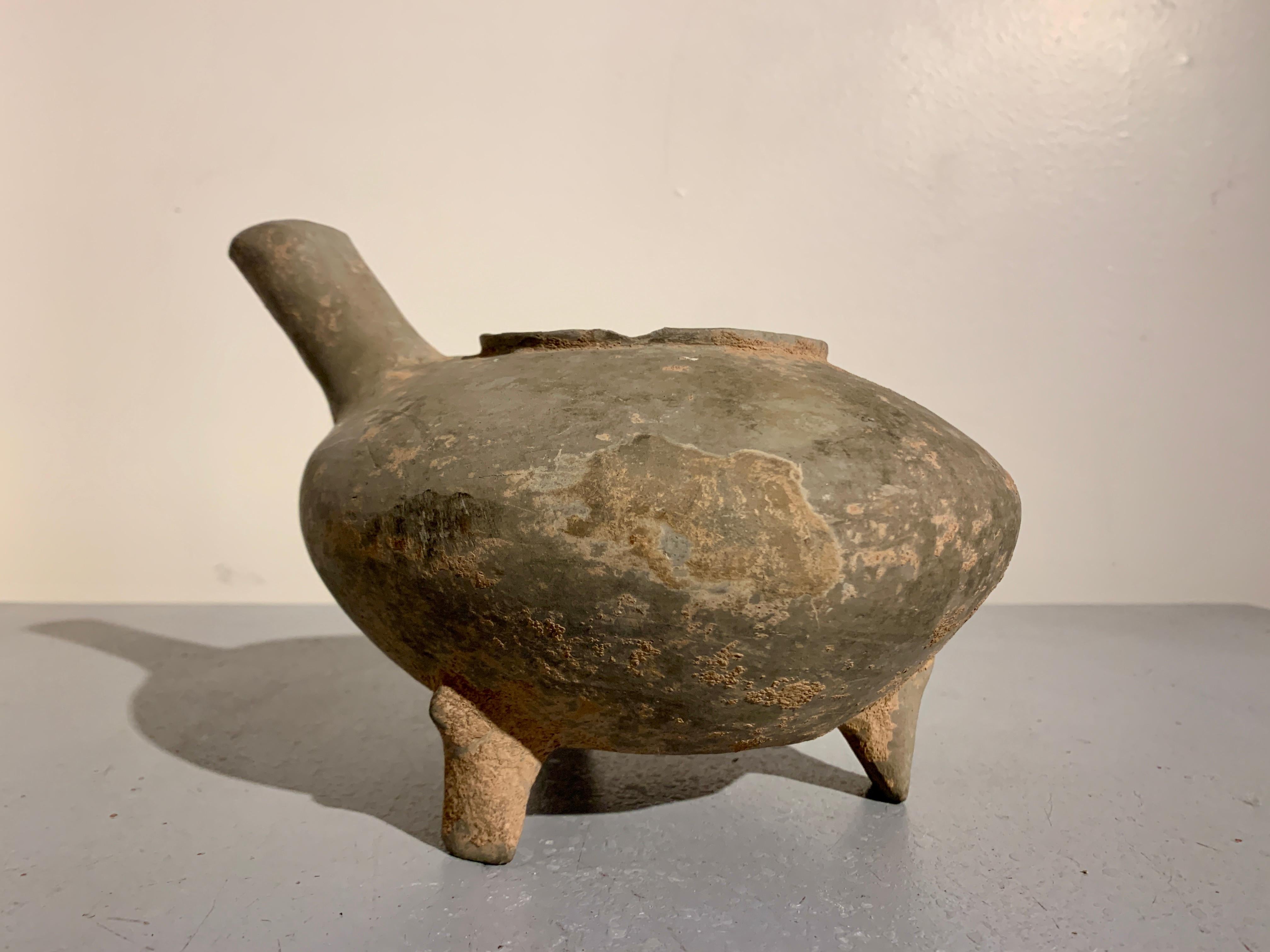 Han Chinese Gray Potter Tripod Pouring Vessel, He, Warring States Period, China