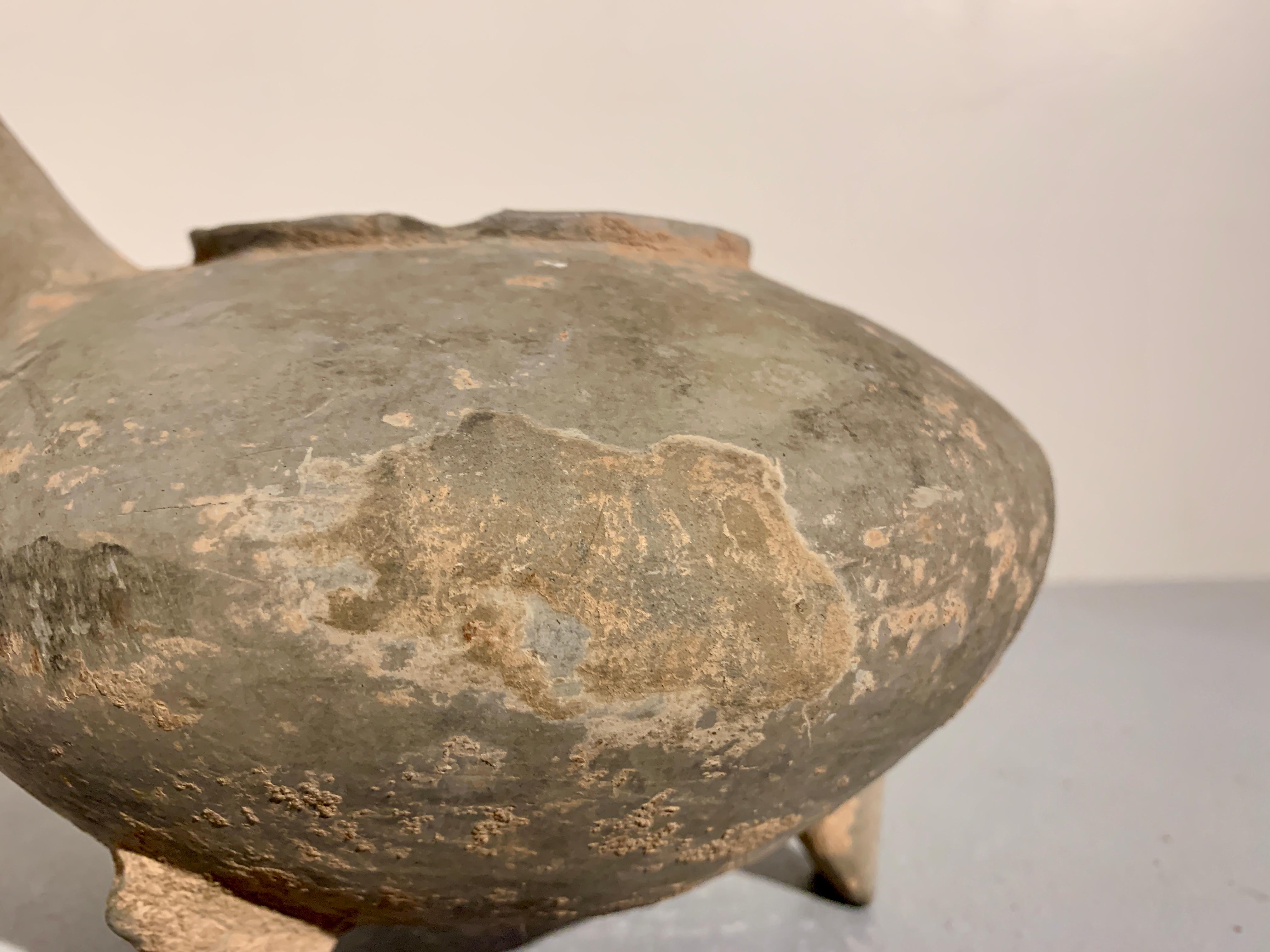 Pottery Chinese Gray Potter Tripod Pouring Vessel, He, Warring States Period, China
