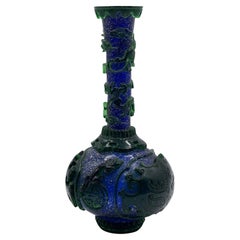 Chinese Green and Blue Peking Cut Glass Vase with Thin long Neck, Ca. 1910