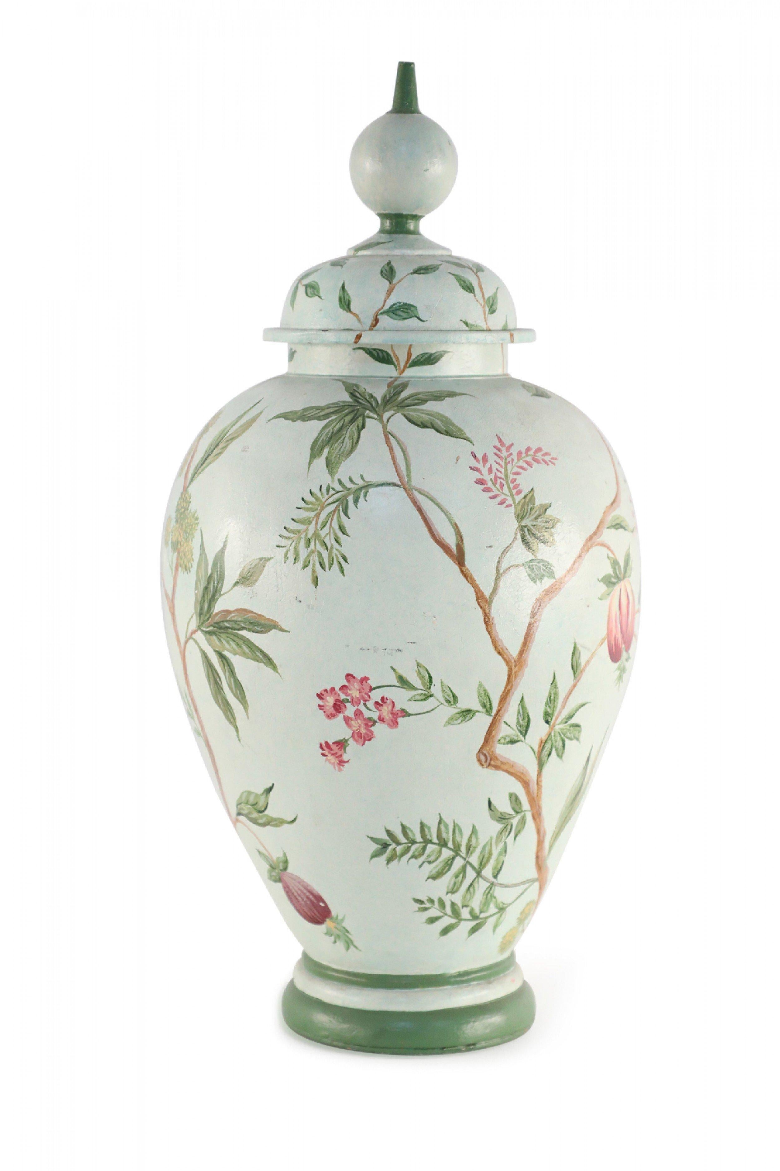 Chinese Green and Botanical Hand-Made Tole Lidded Urn For Sale 4