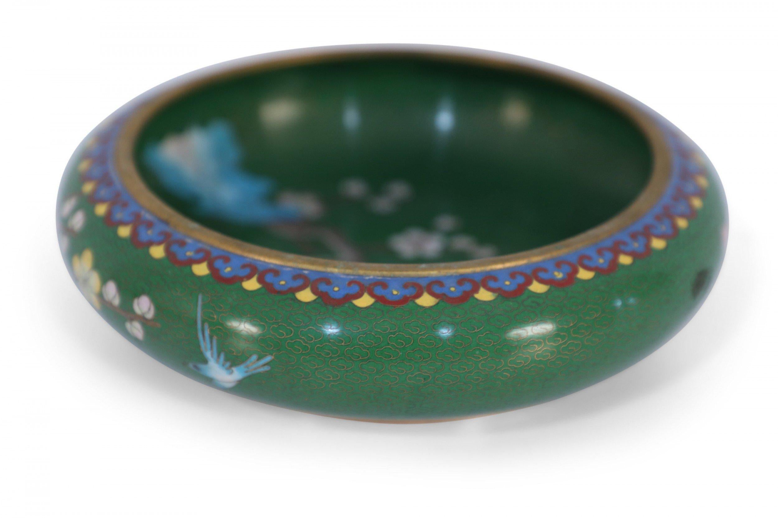 Chinese Green and Cherry Blossom Cloissone Bowl For Sale 5