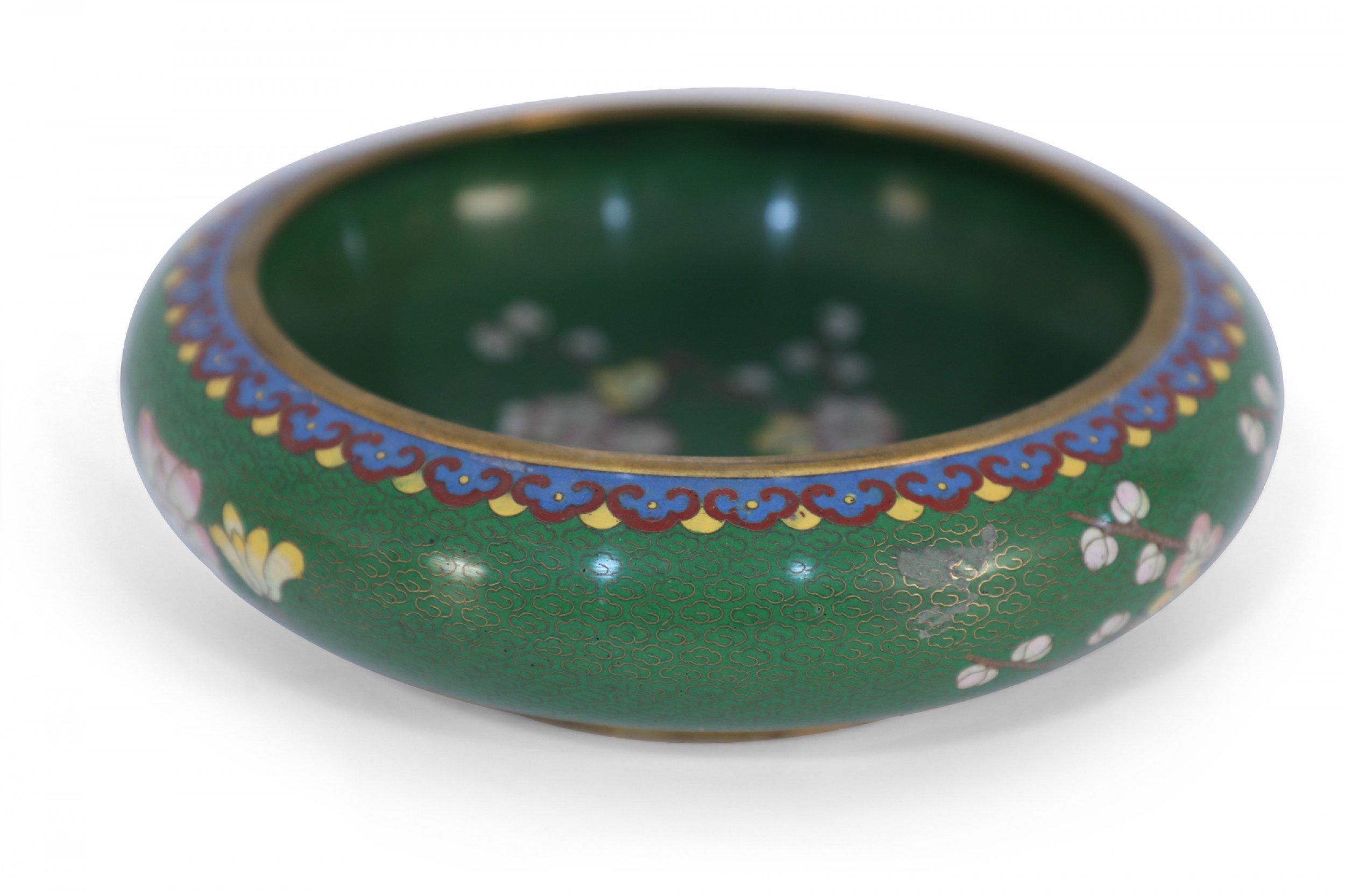 Chinese Export Chinese Green and Cherry Blossom Cloissone Bowl For Sale