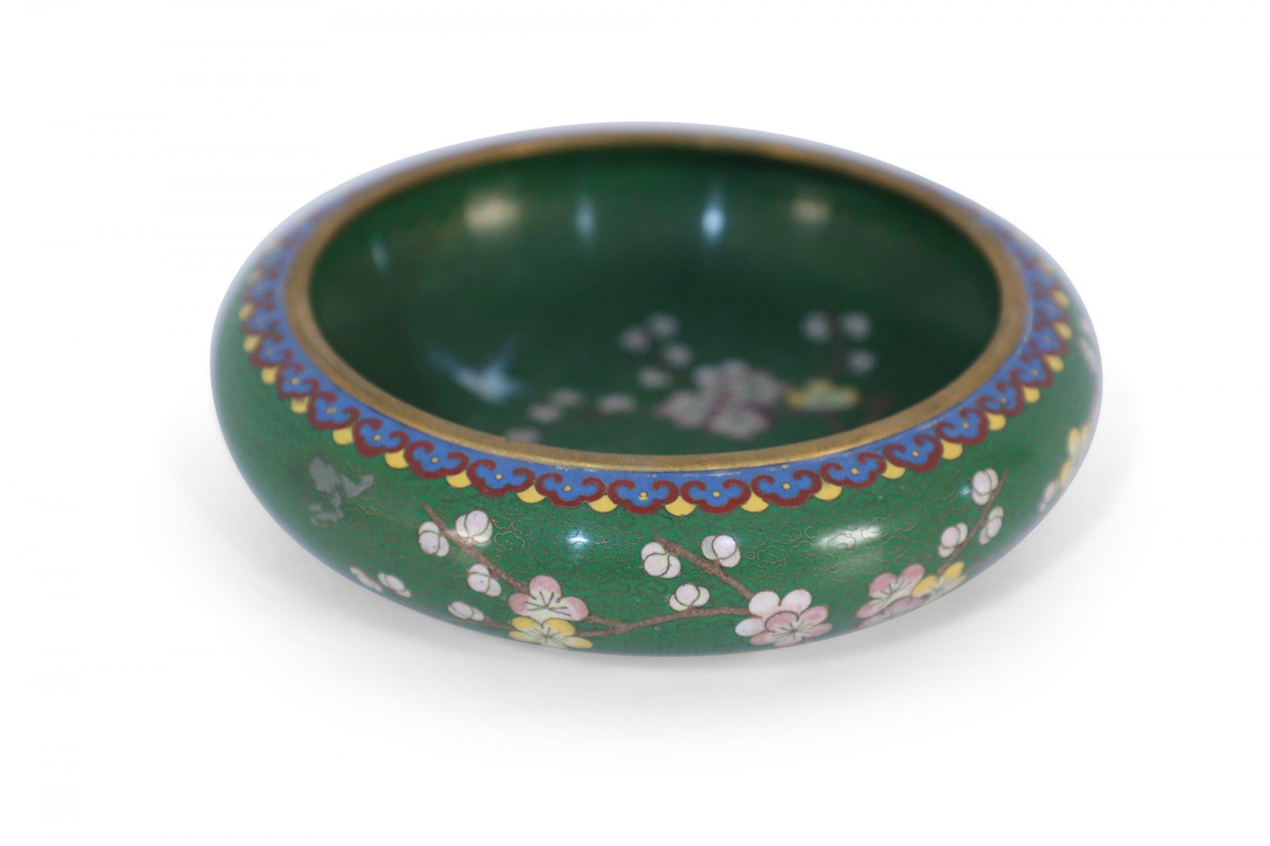 Chinese Green and Cherry Blossom Cloissone Bowl In Good Condition For Sale In New York, NY