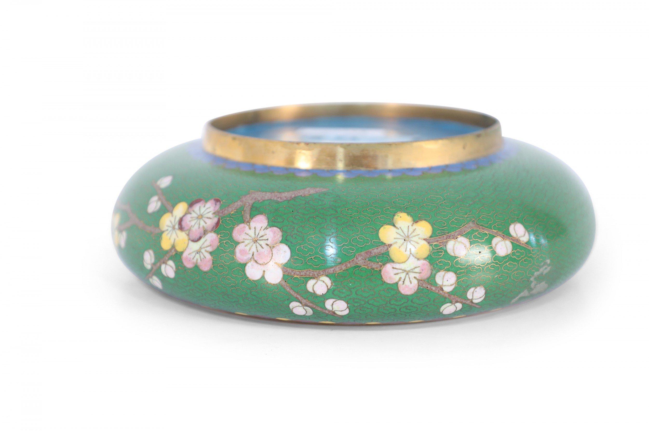 20th Century Chinese Green and Cherry Blossom Cloissone Bowl For Sale