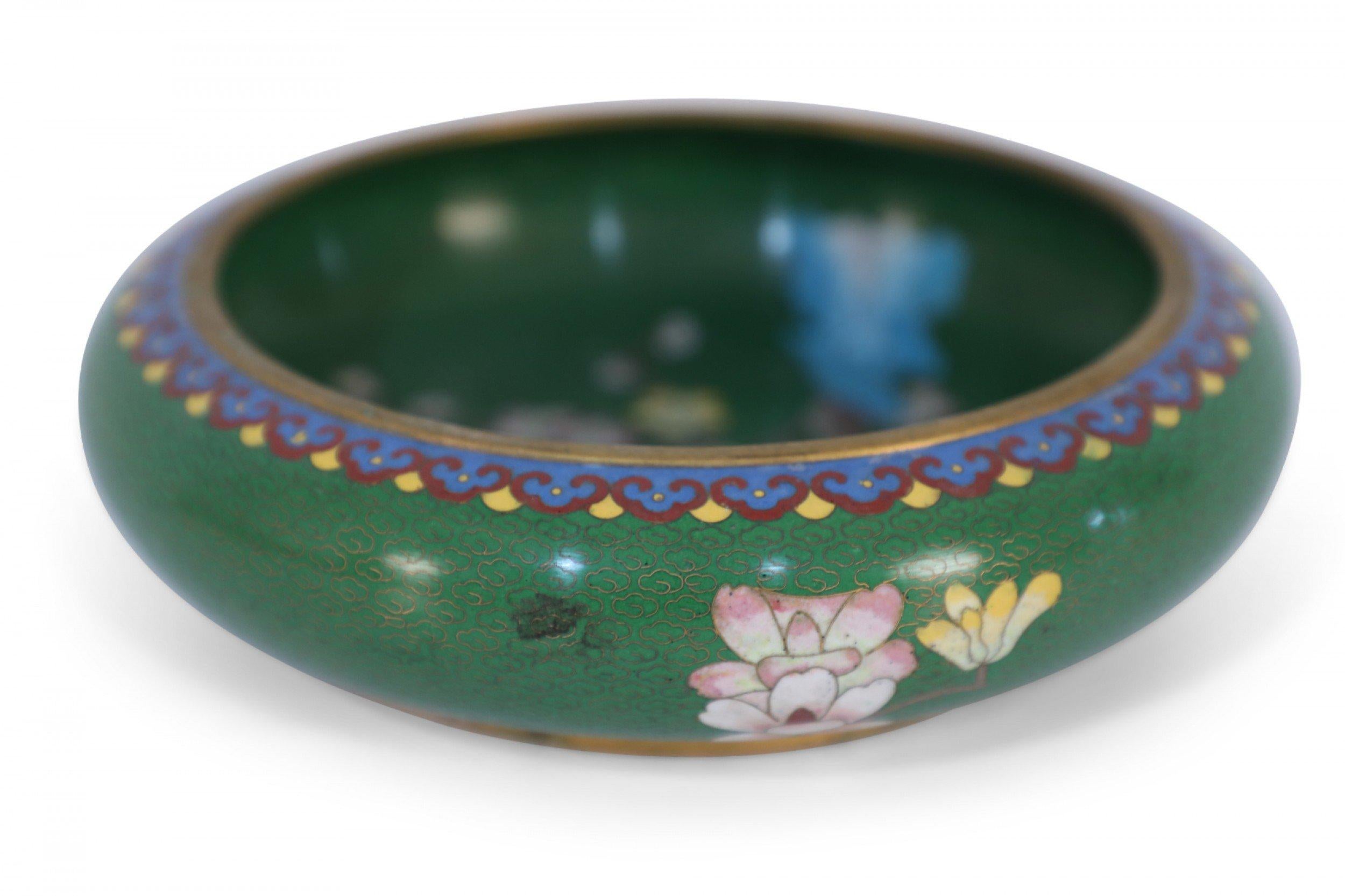 Chinese Green and Cherry Blossom Cloissone Bowl For Sale 1