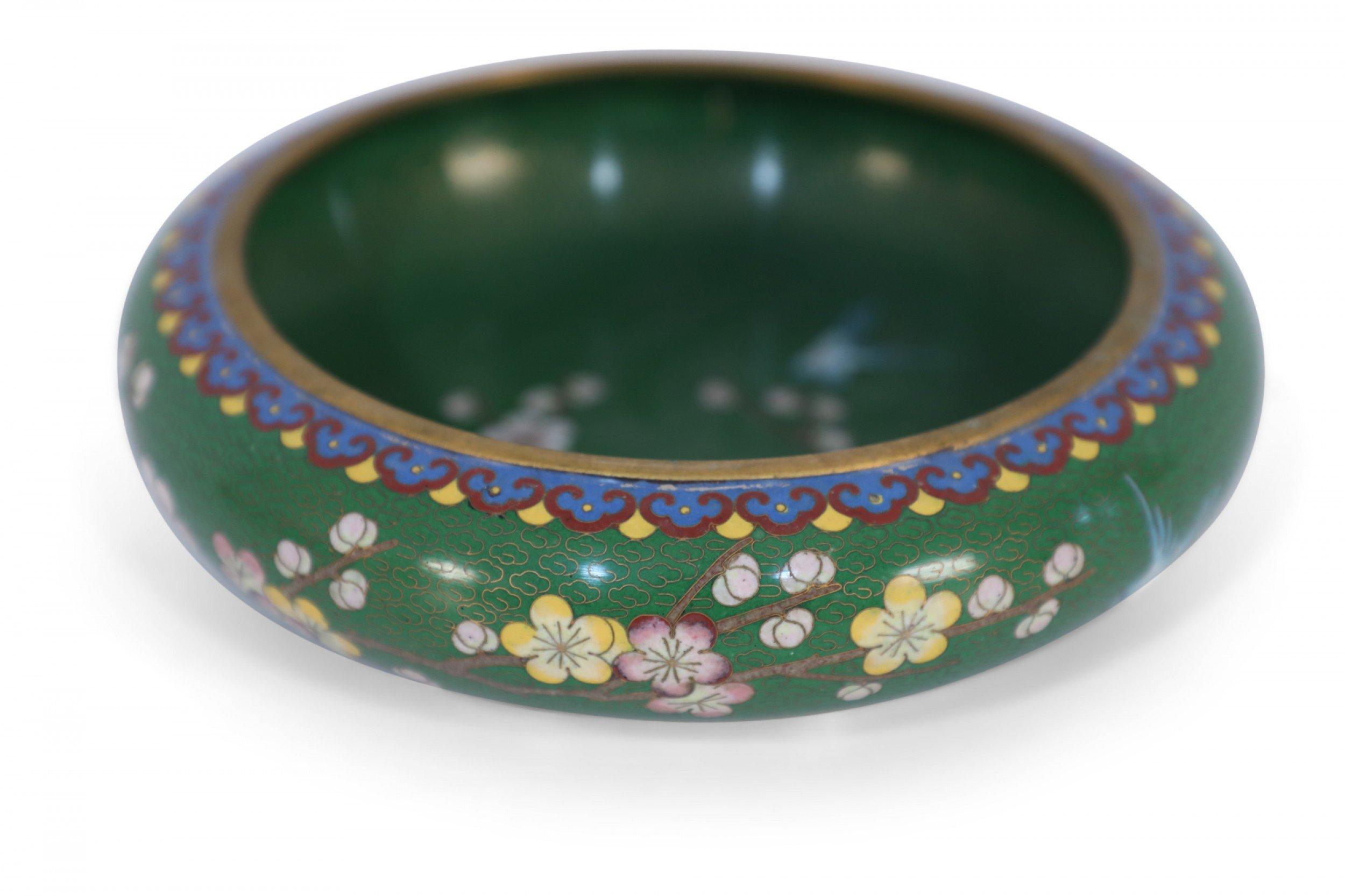 Chinese Green and Cherry Blossom Cloissone Bowl For Sale 2