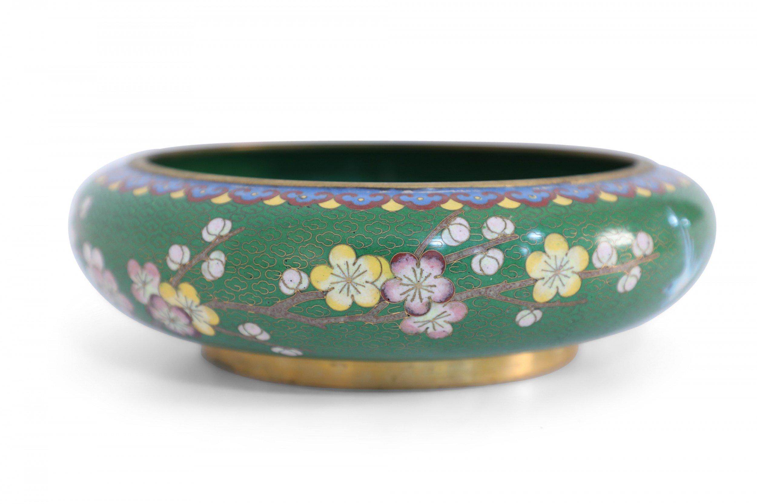 Chinese Green and Cherry Blossom Cloissone Bowl For Sale 3