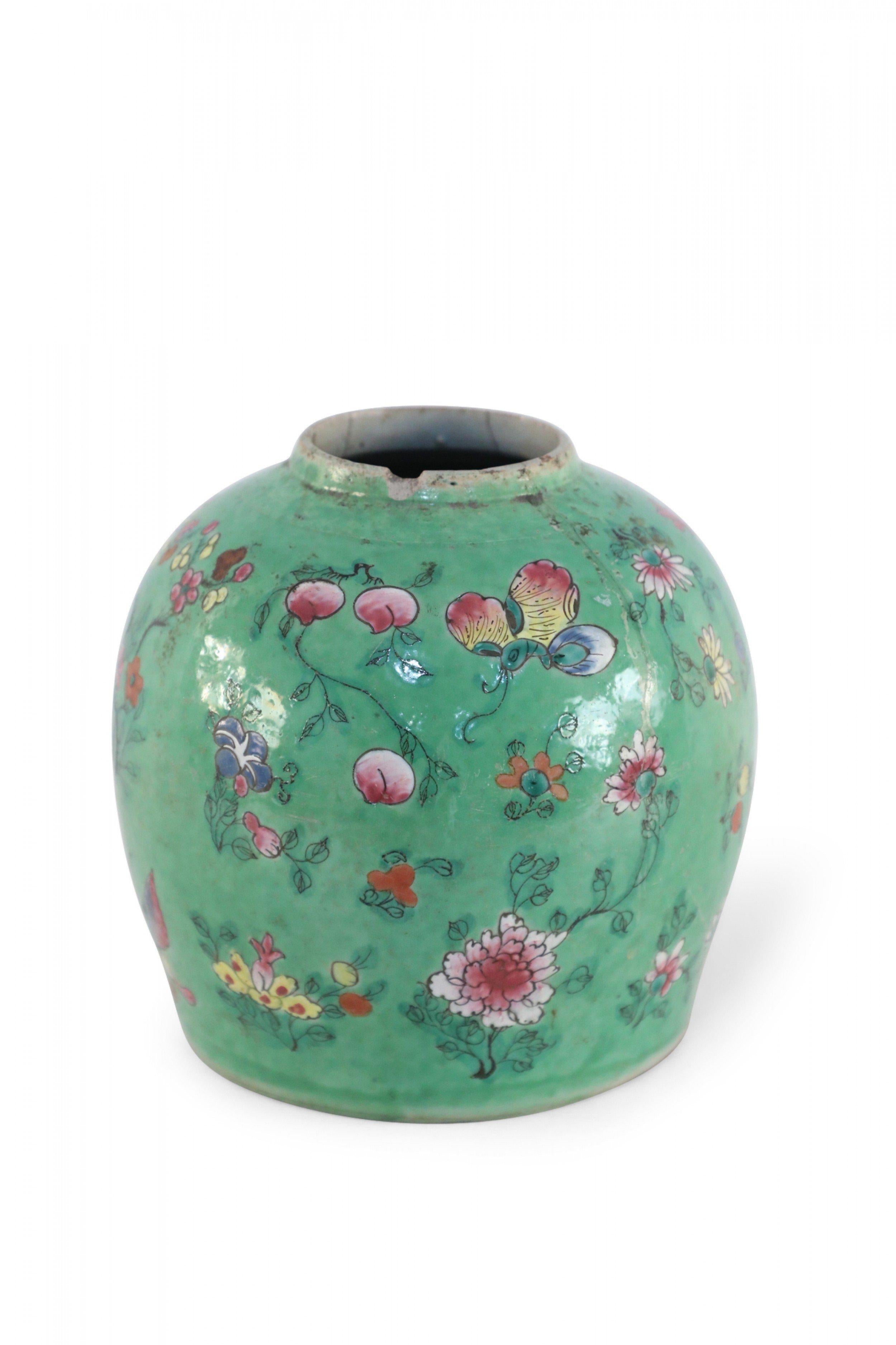 Chinese Export Chinese Green and Floral Porcelain Watermelon Jar