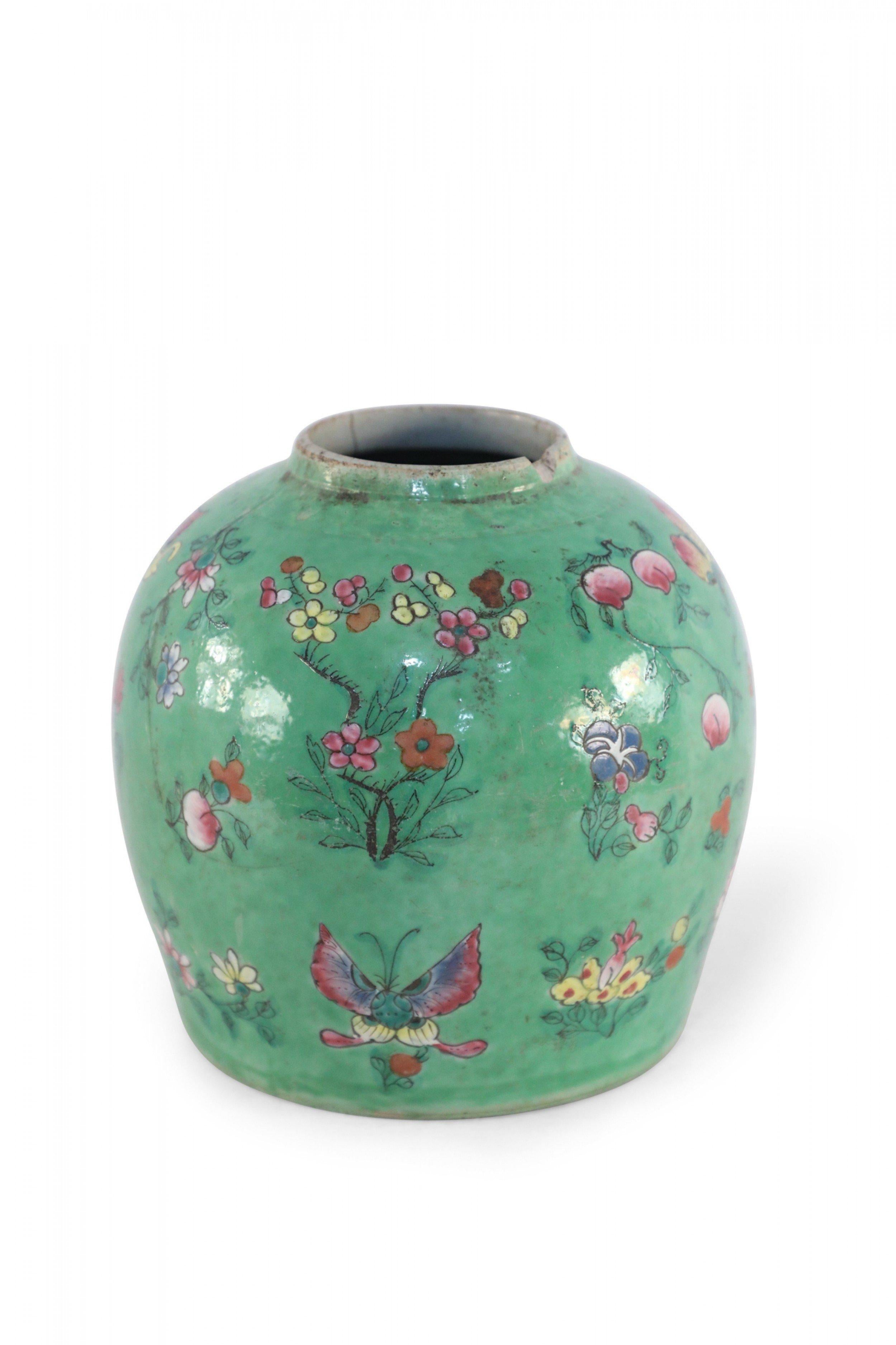 Chinese Green and Floral Porcelain Watermelon Jar In Good Condition In New York, NY