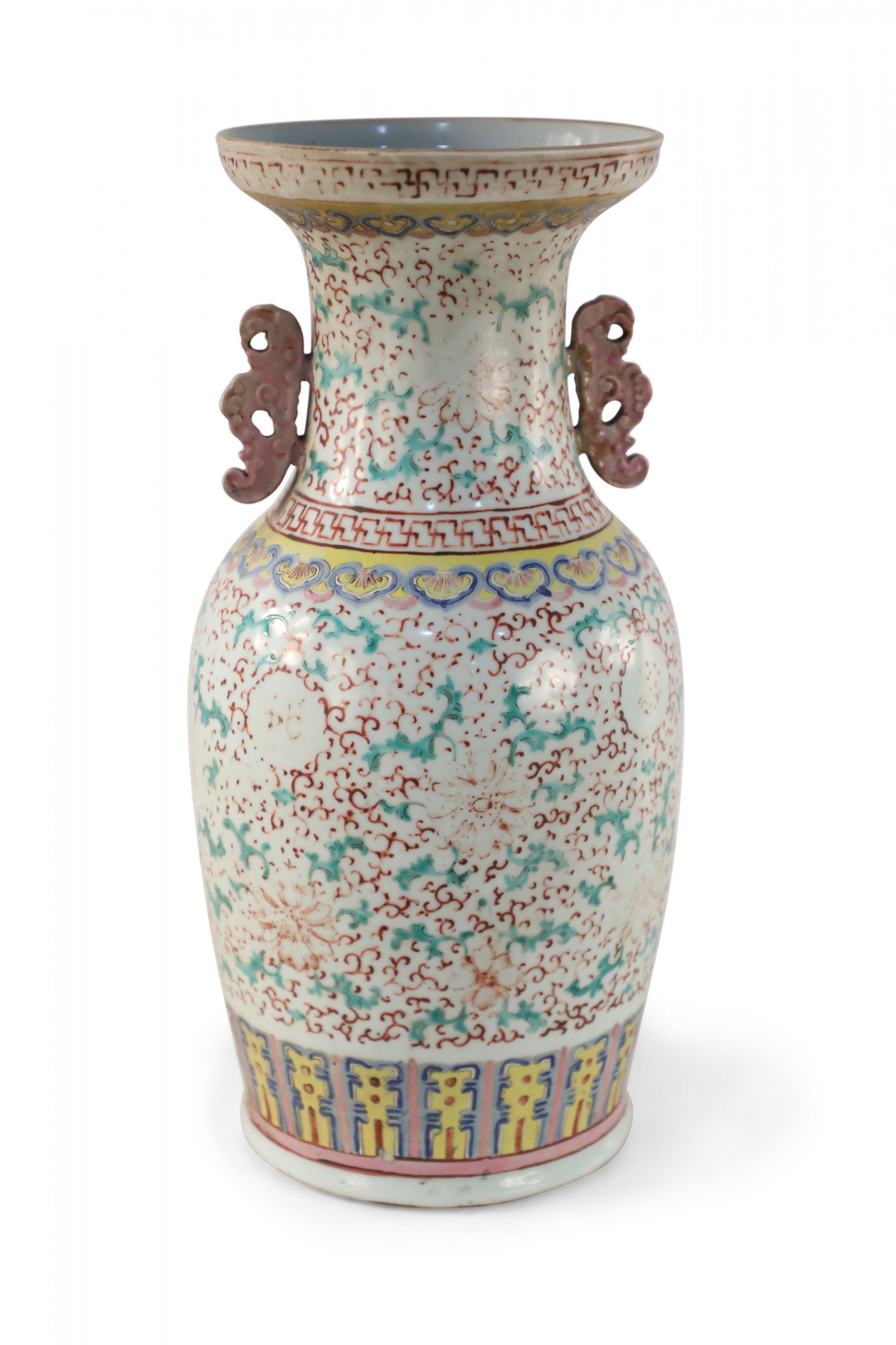 Chinese Export Chinese Green and Red Faded Floral Porcelain Urn For Sale