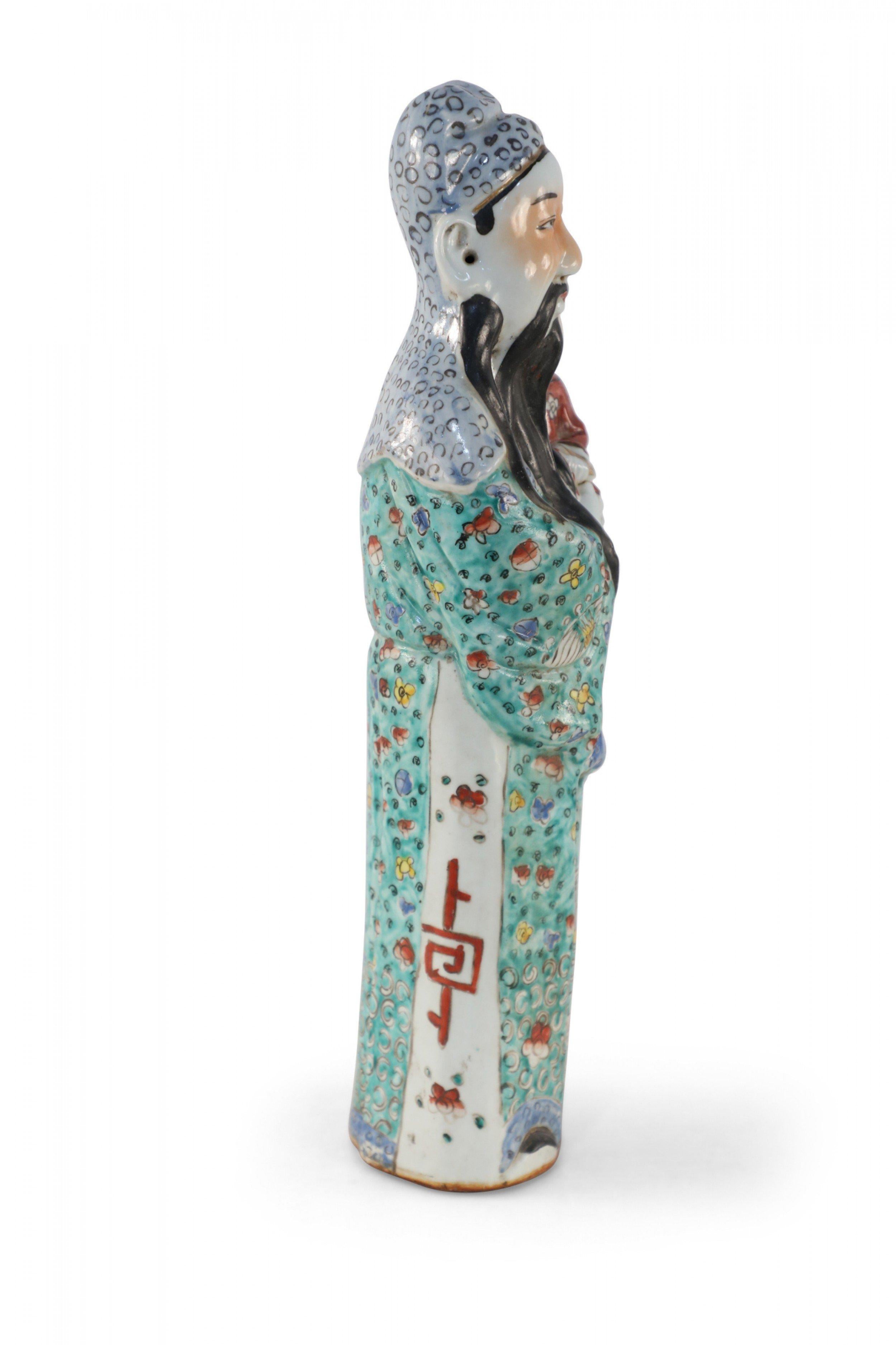 Chinese Export Chinese Green and Red Lu Xing Wealth and Prosperity Deific Porcelain Figurine For Sale