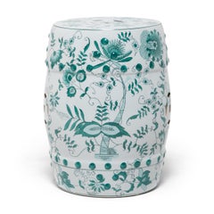 Chinese Green and White Ceramic Drum Stool