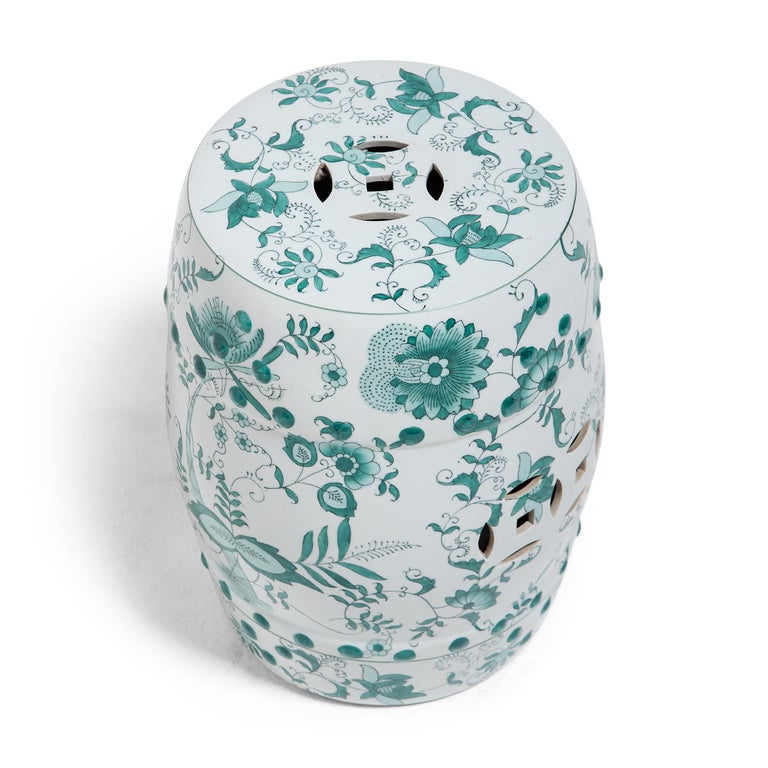 Chinese Green and White Ceramic Drum Stool at 1stDibs