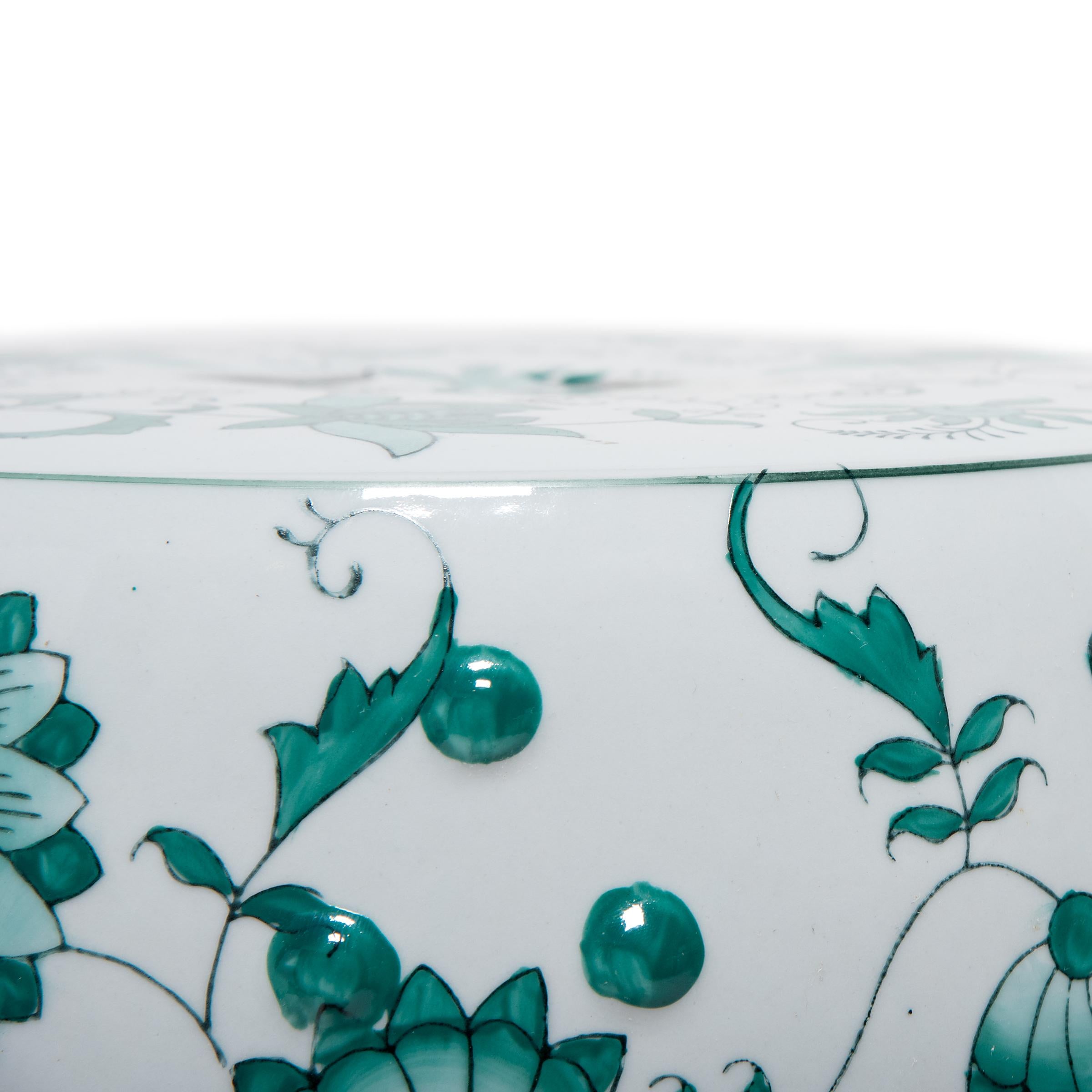 Chinese Export Chinese Green and White Ceramic Drum Stool