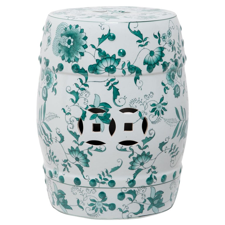 Chinese Green And White Ceramic Drum Stool At 1stdibs