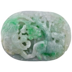 Antique Chinese Green and White Jade Belt Buckle, 19th Century