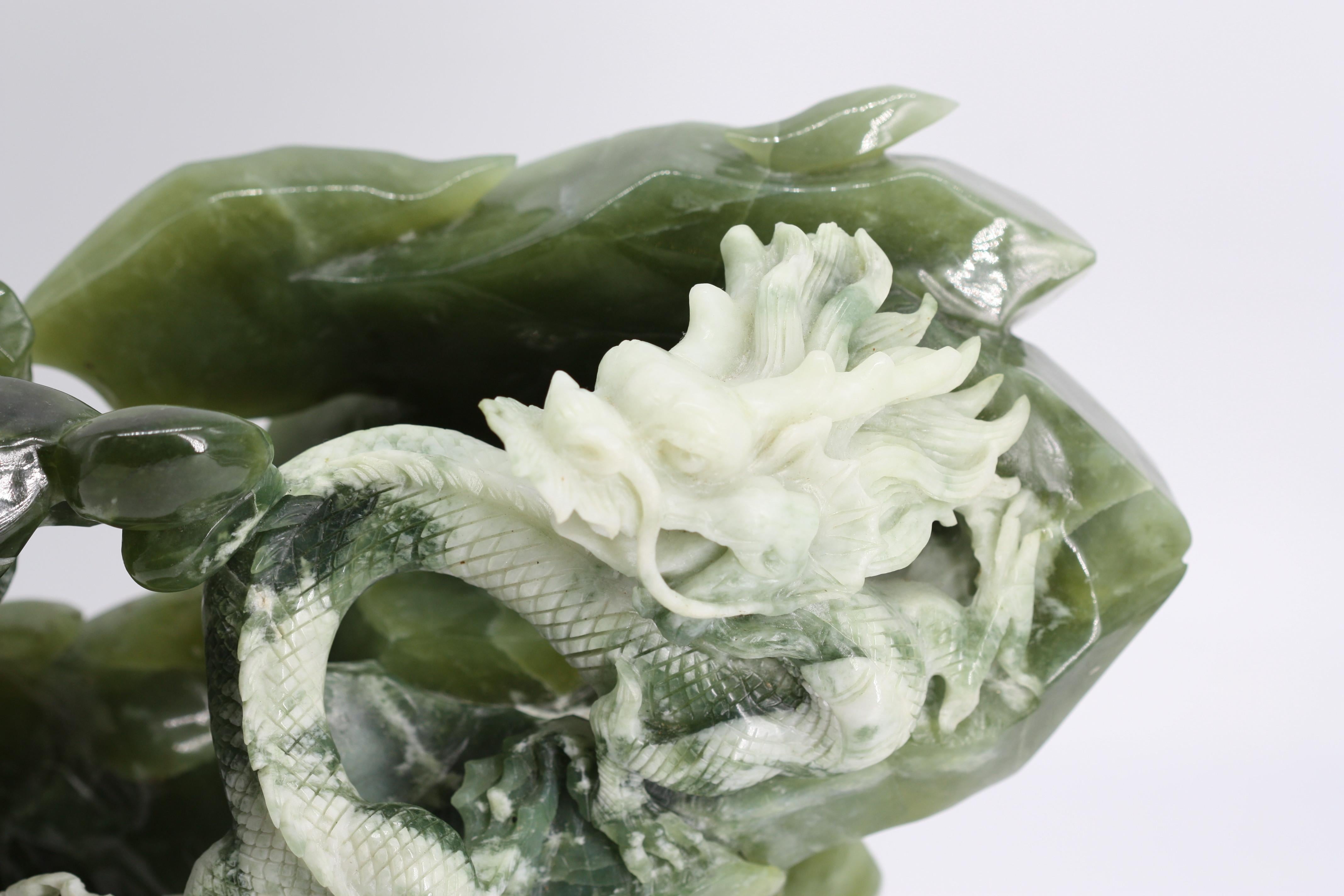 20th Century Chinese Green and White Mineral Carving of a Dragon For Sale