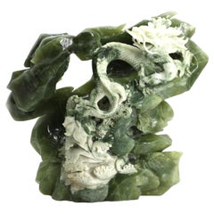 Chinese Green and White Mineral Carving of a Dragon